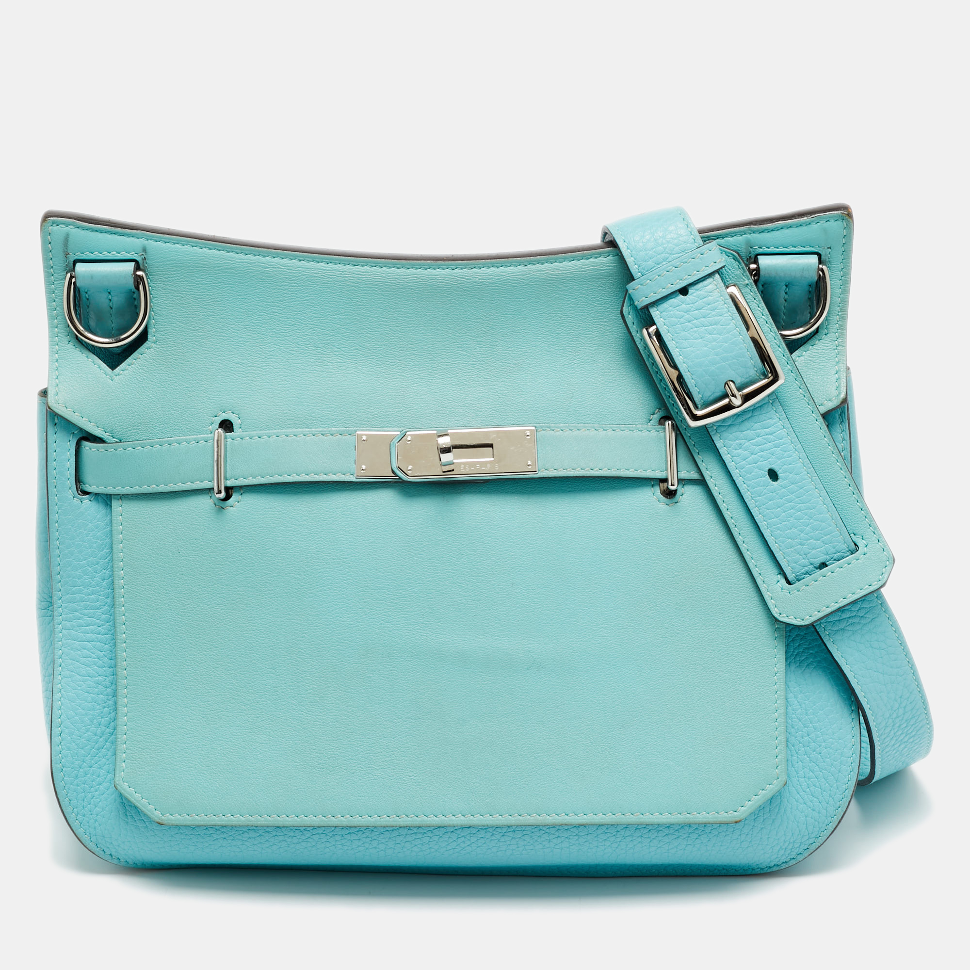 

Hermès Jypsiere 28 Bleu Atoll Swift and Taurillon Clemence Leather Shoulder Bag, Blue