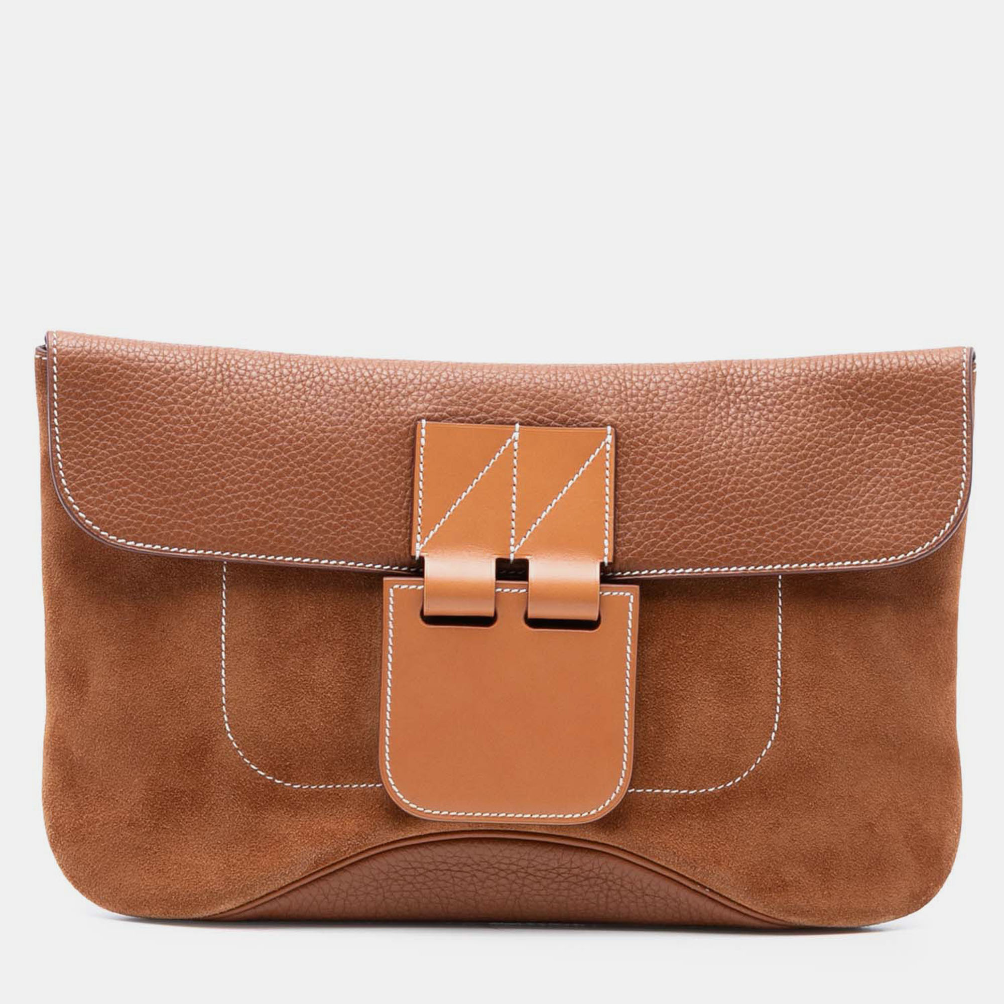 

Hermes Brown Doblis and Swift Clemence Virevolte Clutch 35