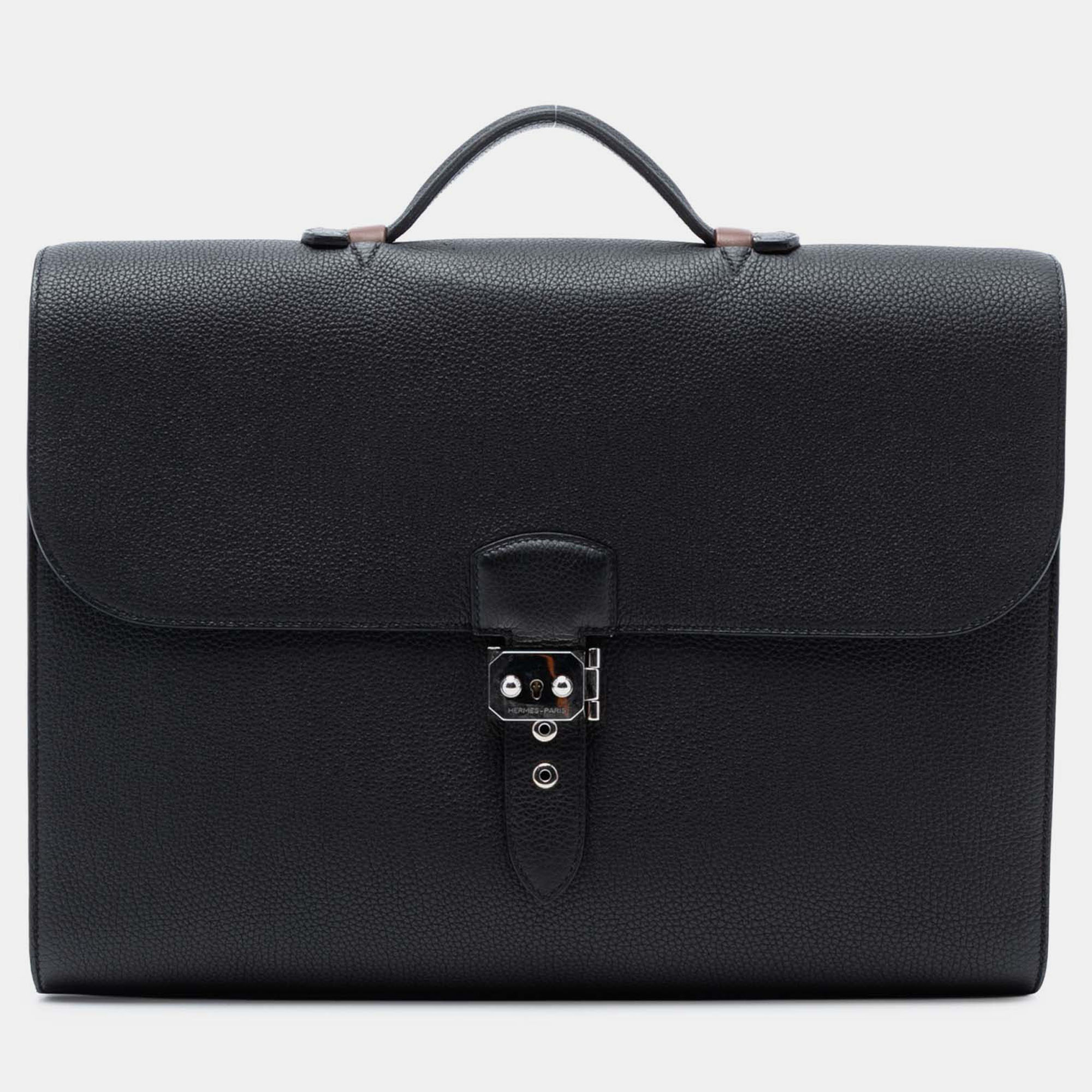 

Hermes Black Brown Togo and Swift Sac A Depeches Verso 38