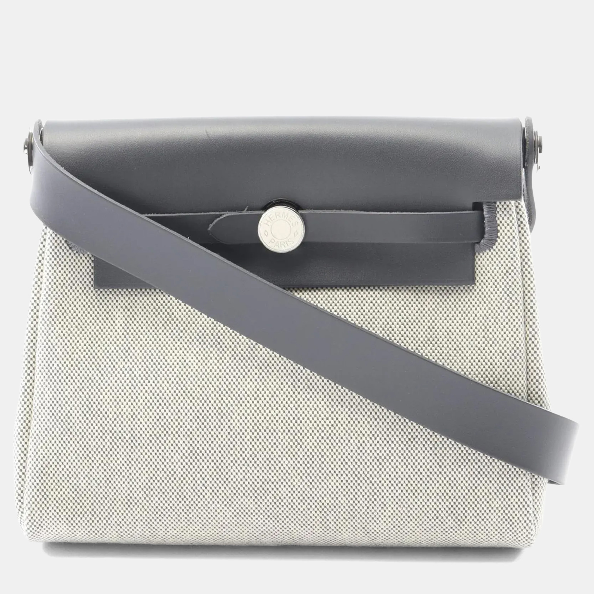 

Hermes Airbag Zip Mini Shoulder Bag Canvas And Leather Toile H Vache Hunter Beige Gray Ardoise