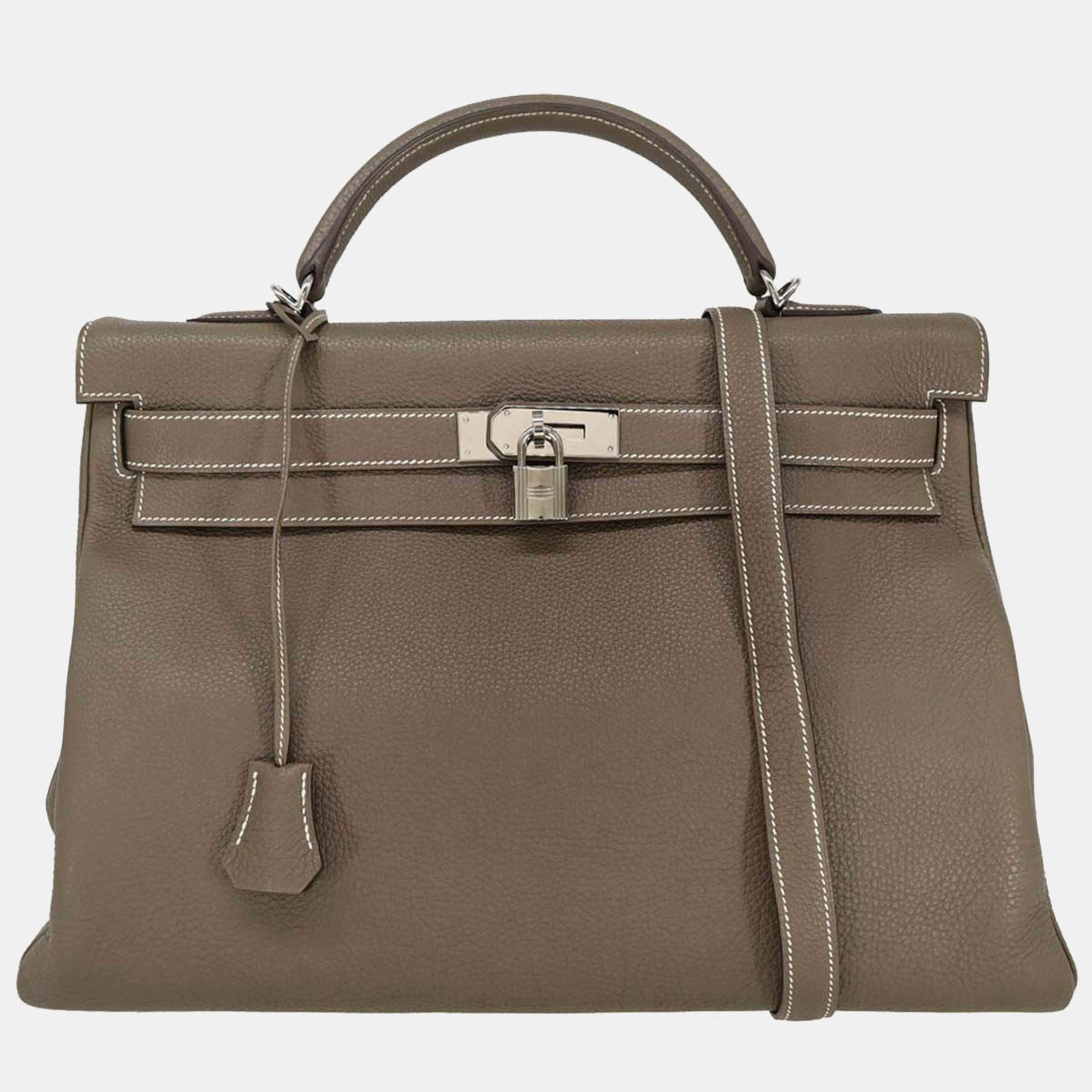 

Hermes Etoupe Gray Togo Kelly 40 Retourne 2way Shoulder Handbag, Brown