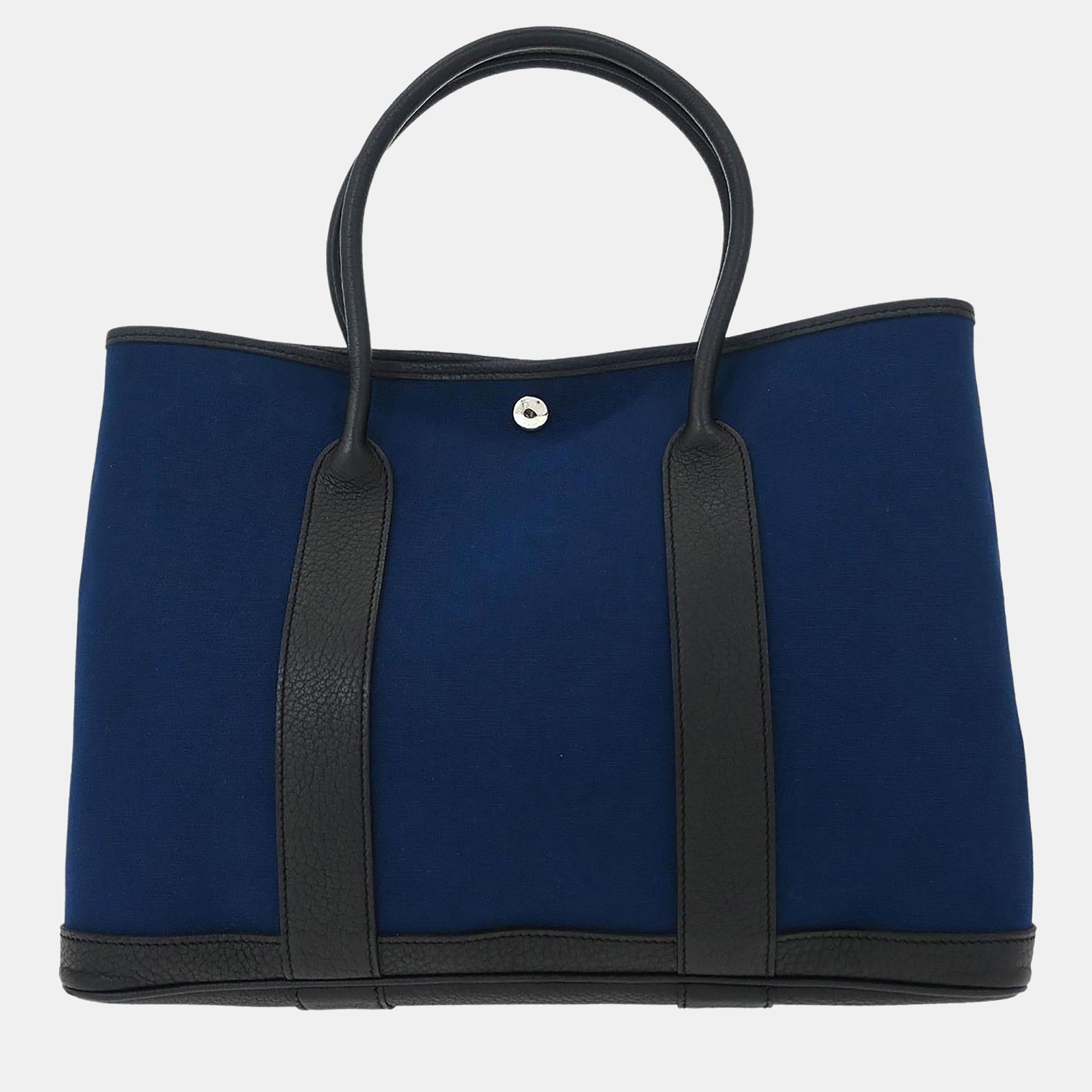 

Hermes Garden Party 36 Navy Toile Officier Canvas Negonda Calfskin Leather Tote Bag, Navy blue