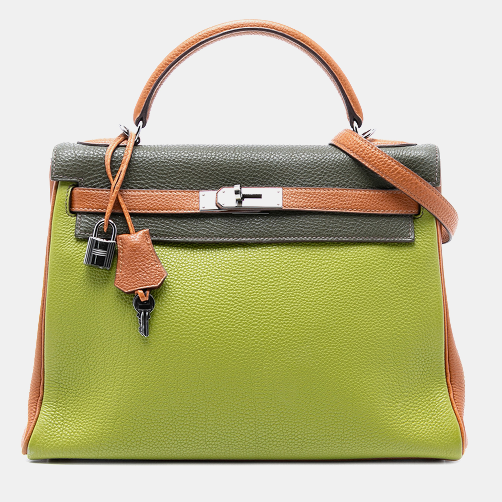 

Hermes Vert Anis, Vert Olive, Gold Tricolor Togo Kelly II Retourne 32, Green