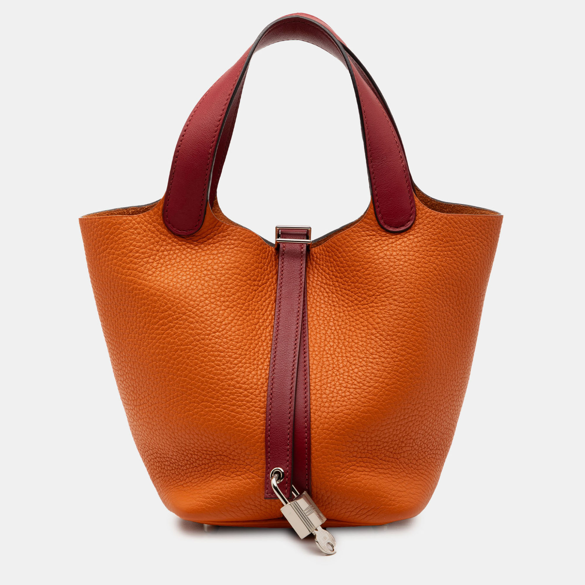 

Hermes Orange Red Bicolor Clemence and Swift Picotin Lock 18