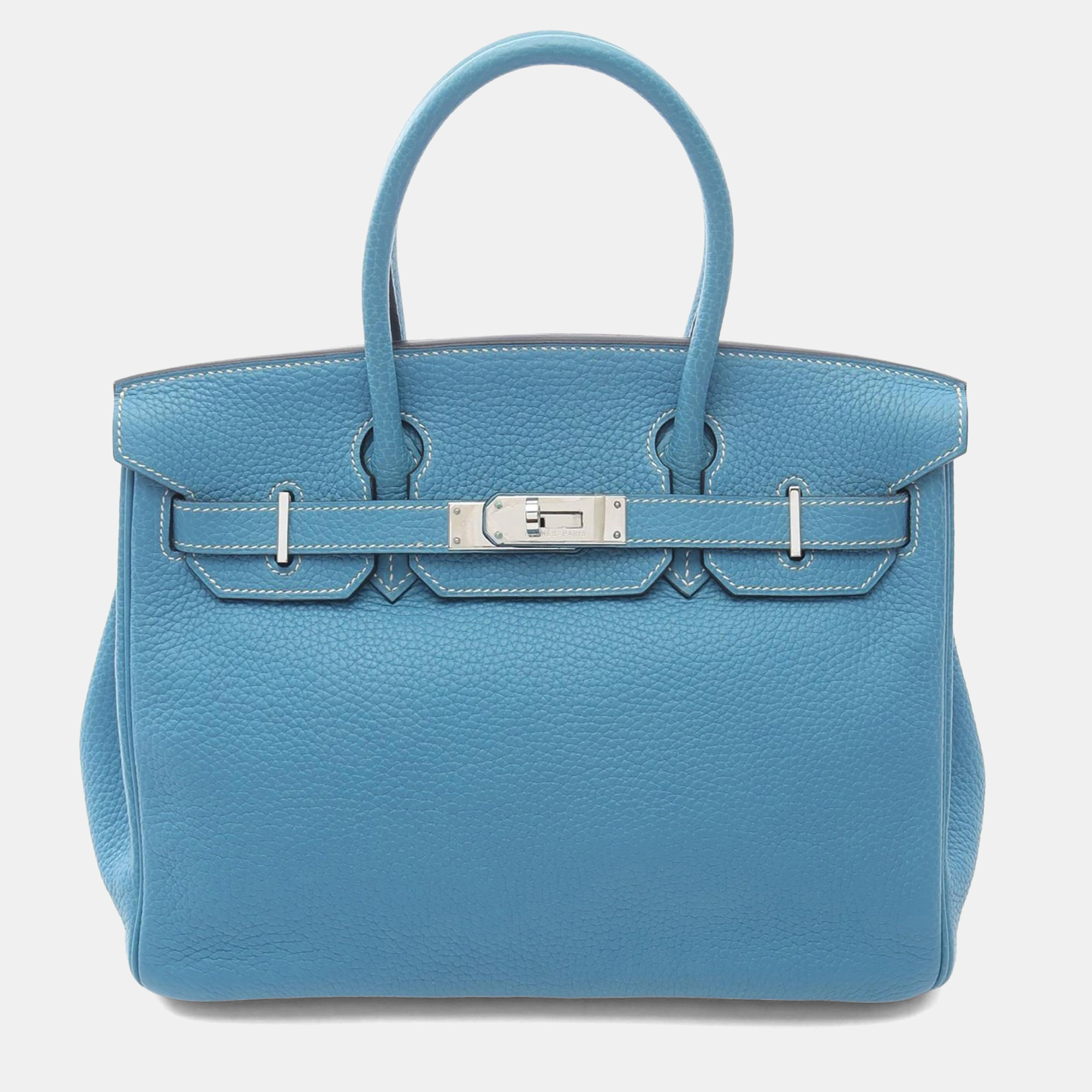 

Hermes Brikin 30 Blue Jean Togo Leather Tote Bag