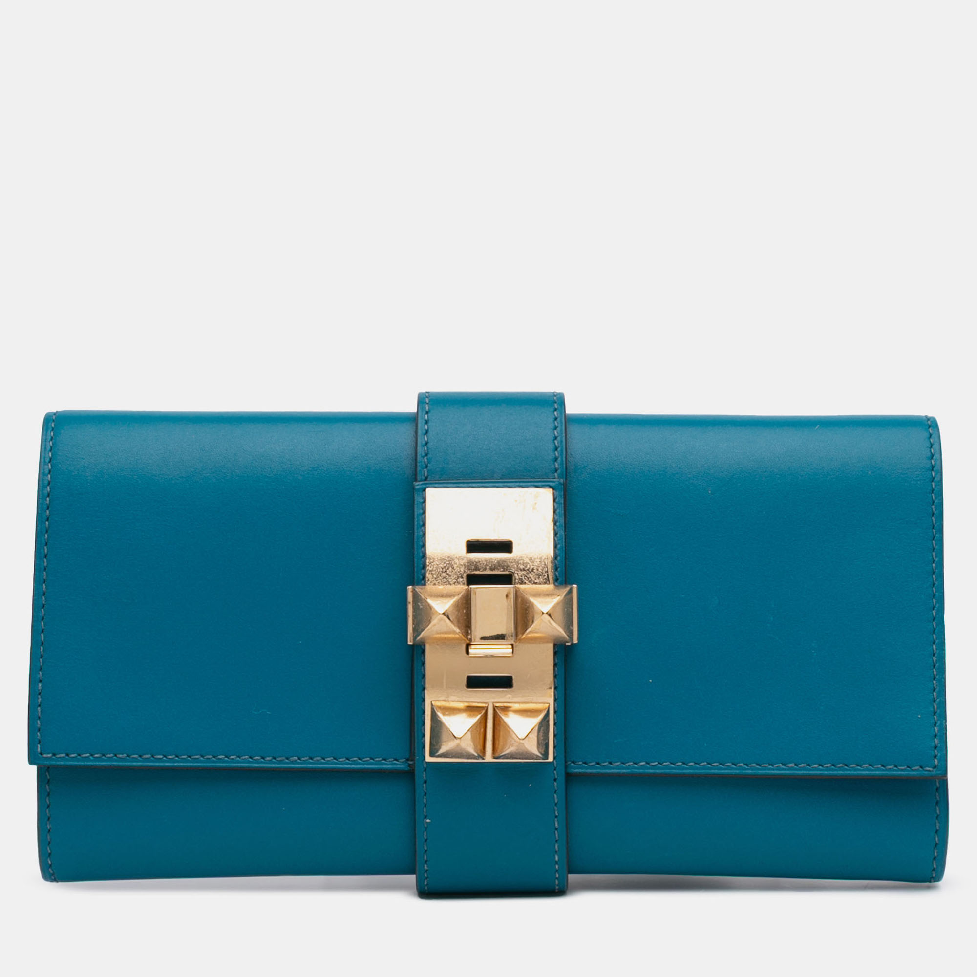 

Hermes Blue Tadelakt Medor Clutch 23