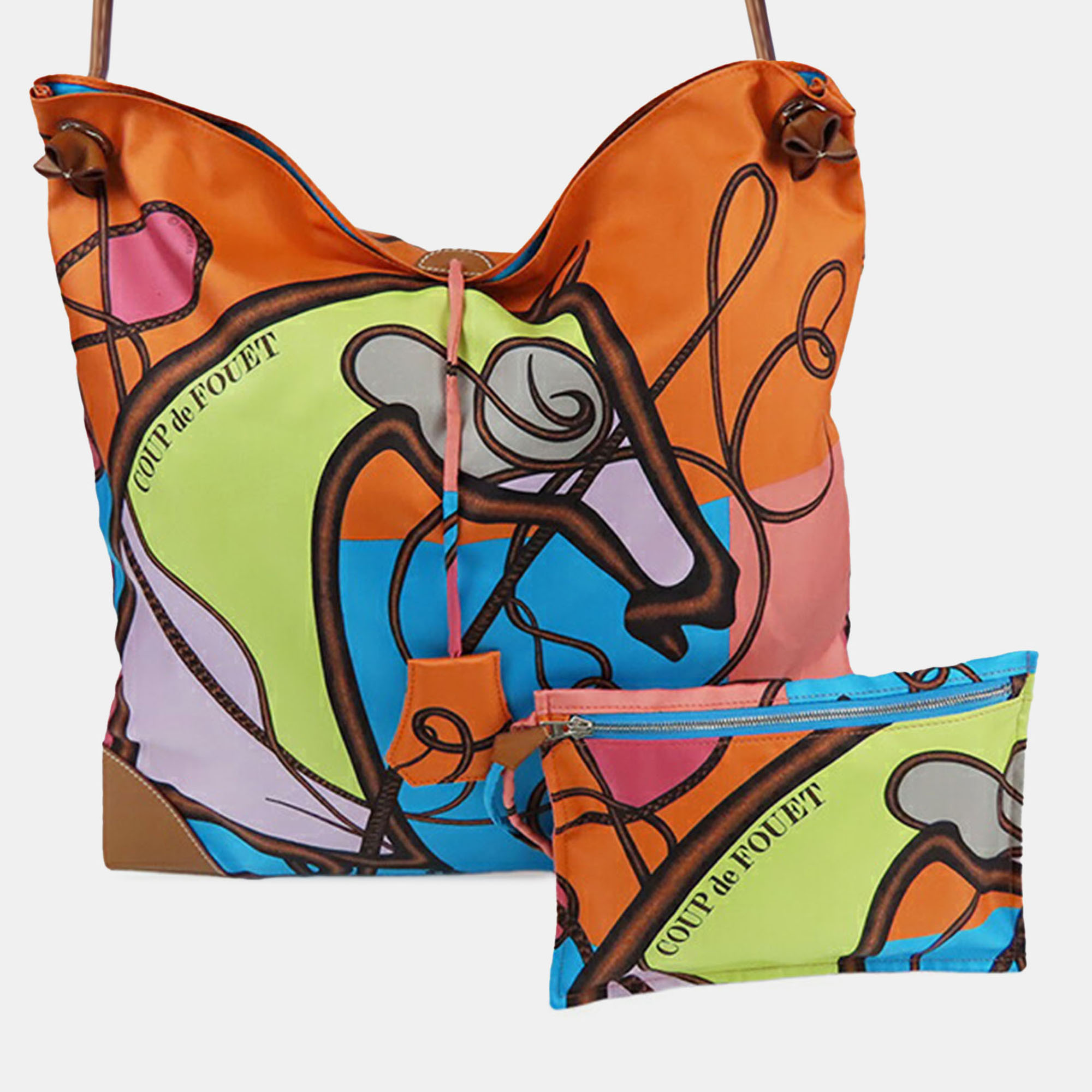 

Hermes Brown Orange Silk and Barenia Coup de Fouet Silky City 38