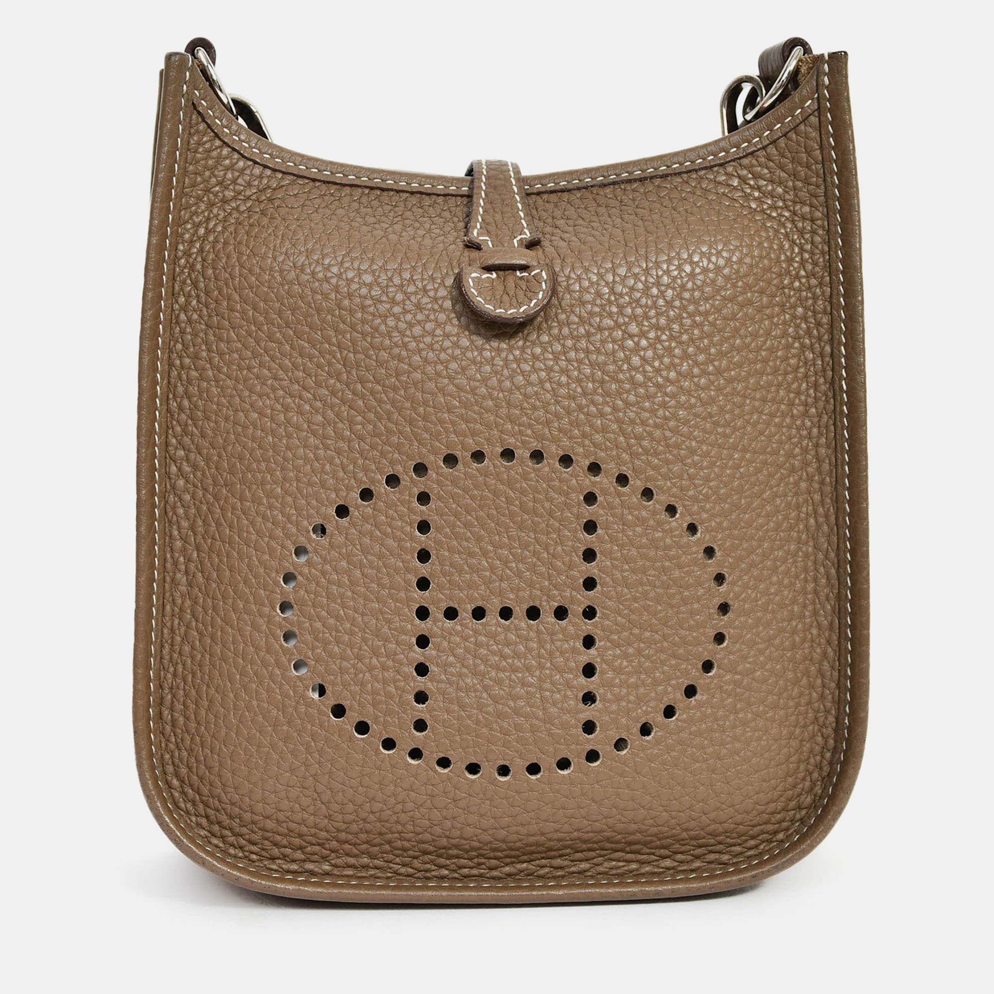 

Hermes 2018 Taupe Clemence Leather Evelyne TPM, Brown