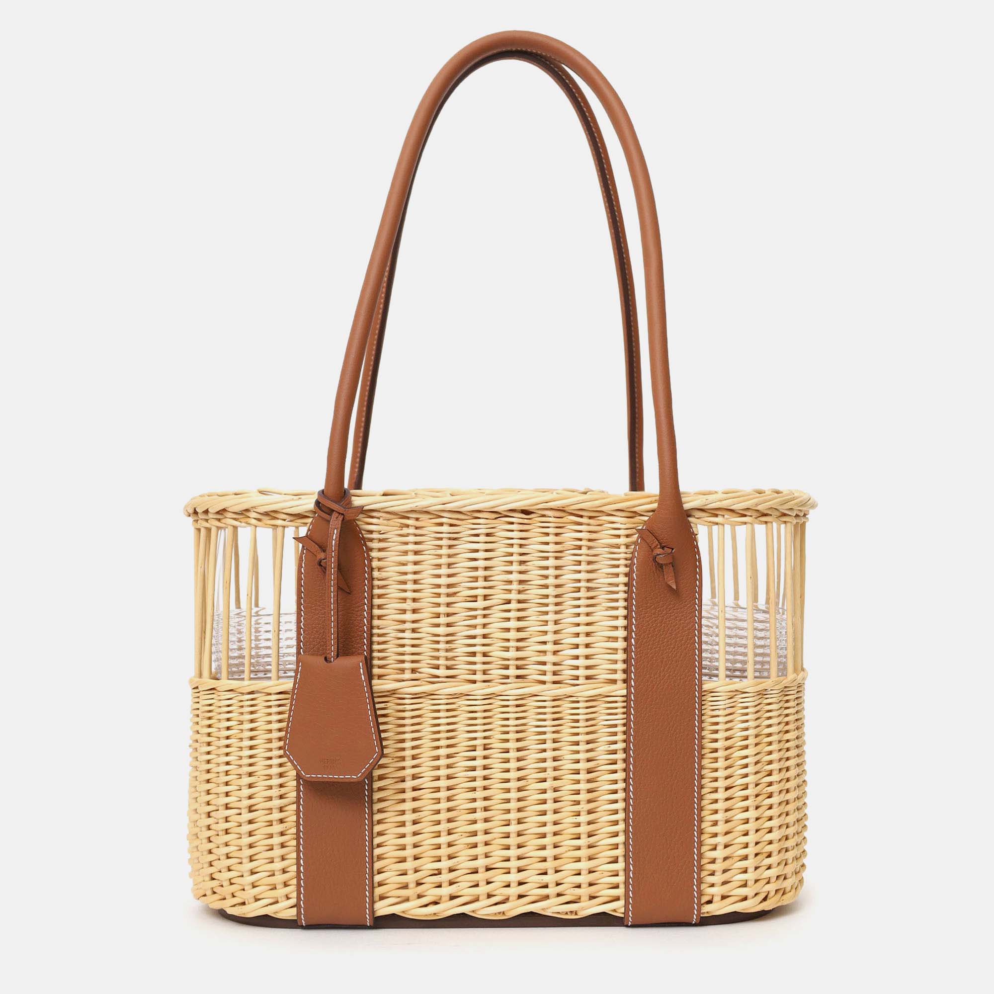 

Hermes 2022 Beige/Brown Wicker/Taurillon Leather Park Bottle Basket