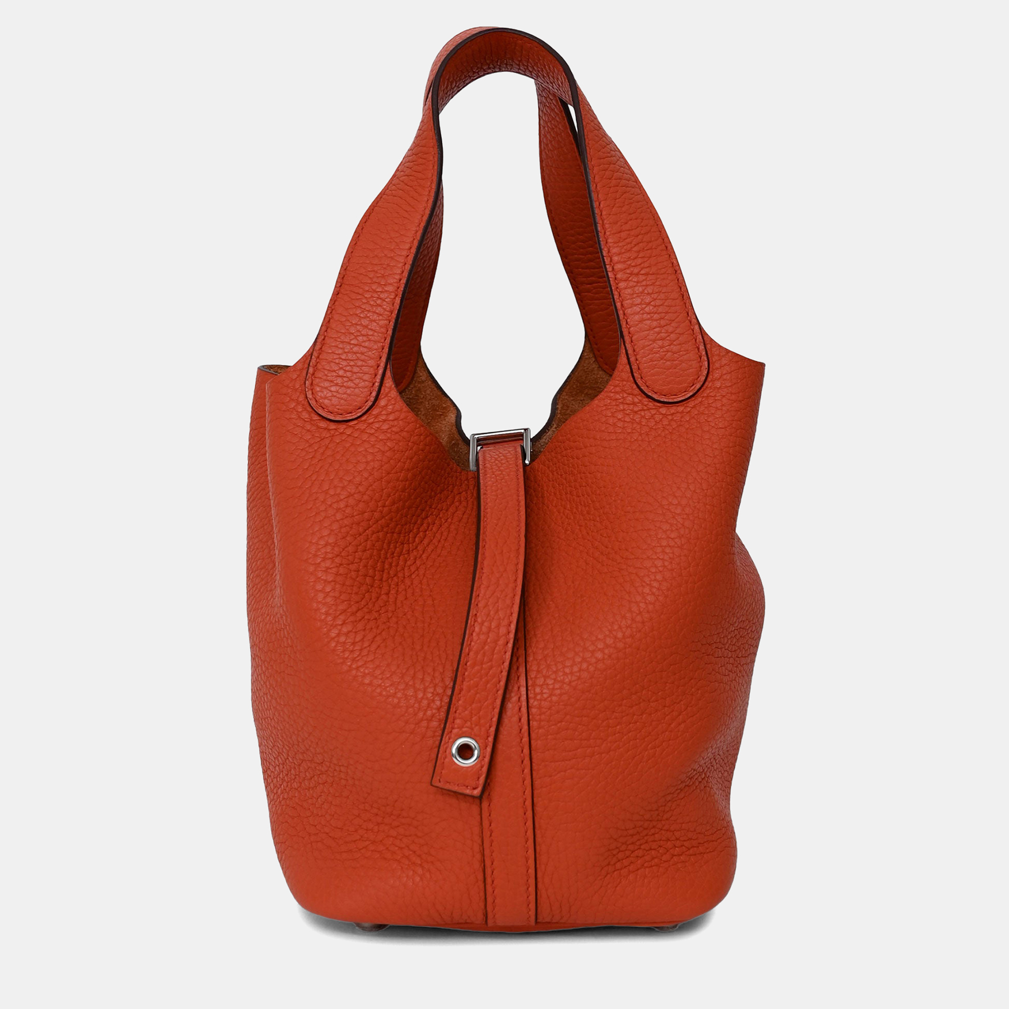 

Hermes 2016 Burnt Orange Clemence Leather Picotin 18 Silver Hardware