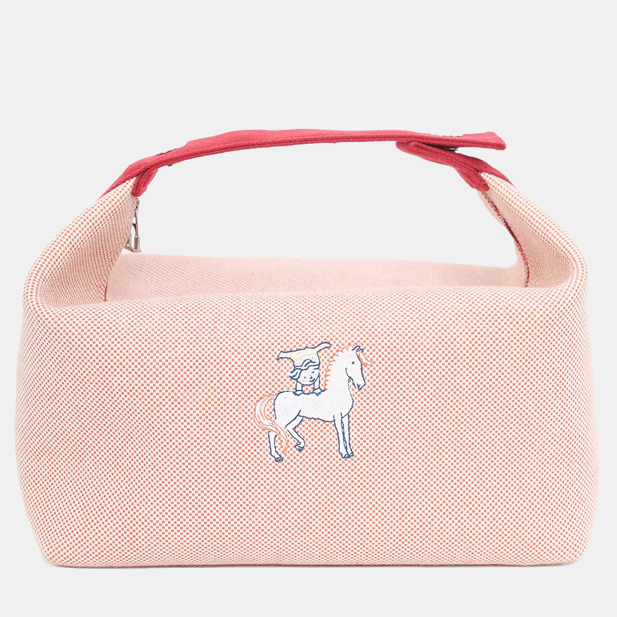 

Hermes Red/Beige Canvas Large Bride-A-Brac Pouch