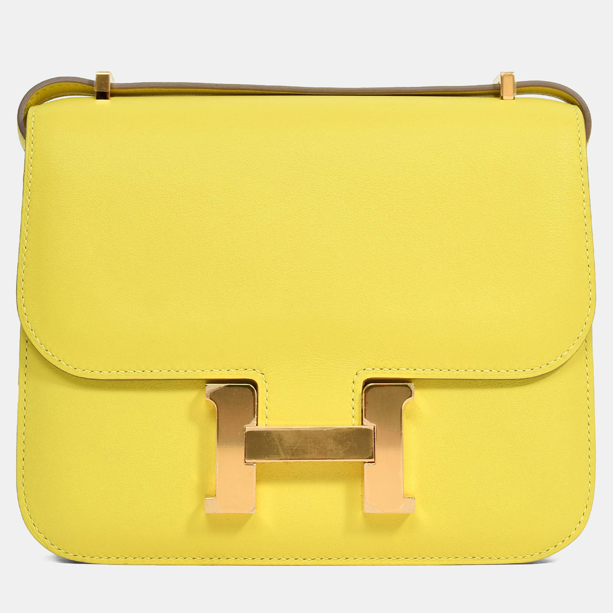 

Hermes 2019 Lime Swift Leather Mini Constance 18 GHW, Yellow