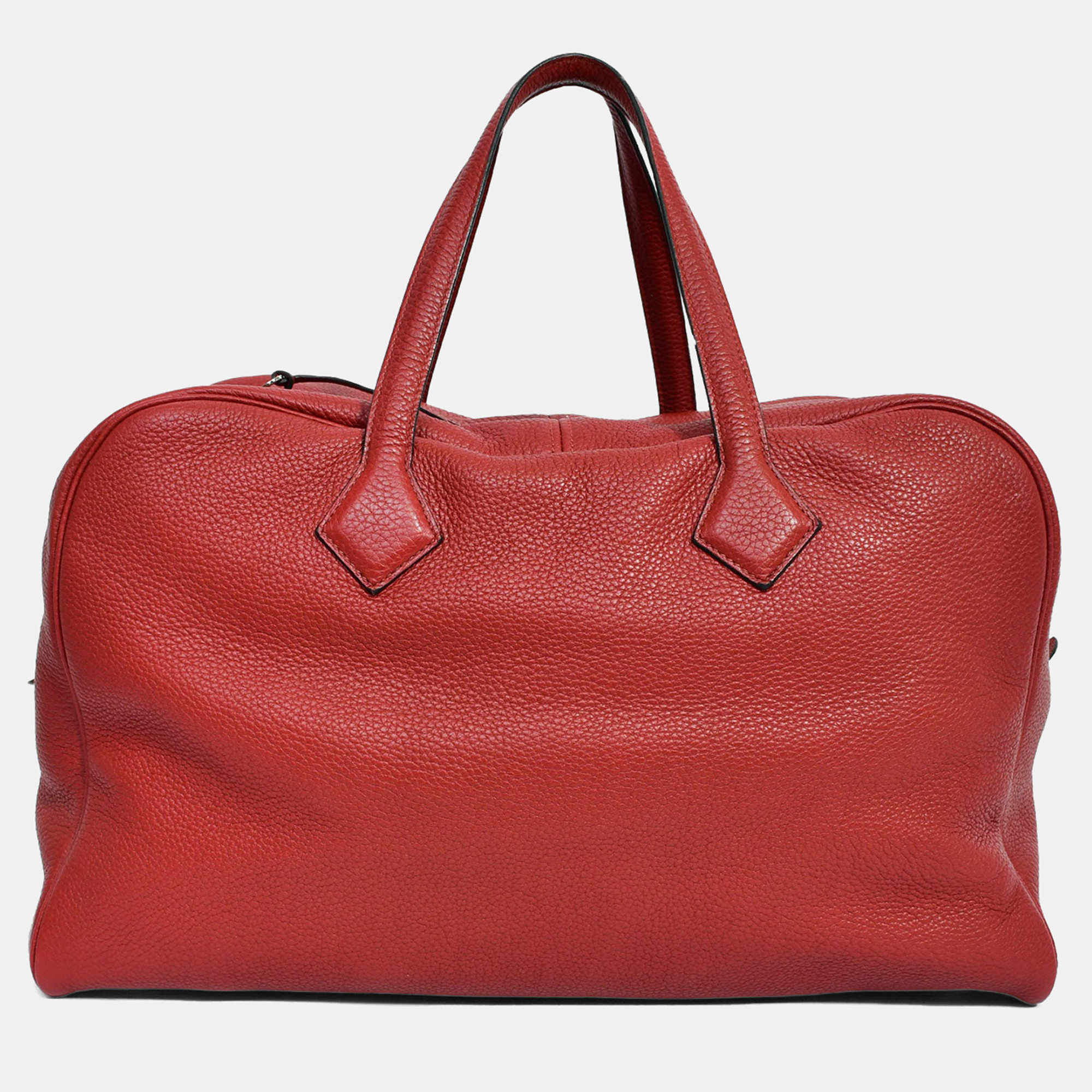 

Hermes 2014 Burgundy Clemence 'Victoria 43' Weekender Tote with Luggage Tag