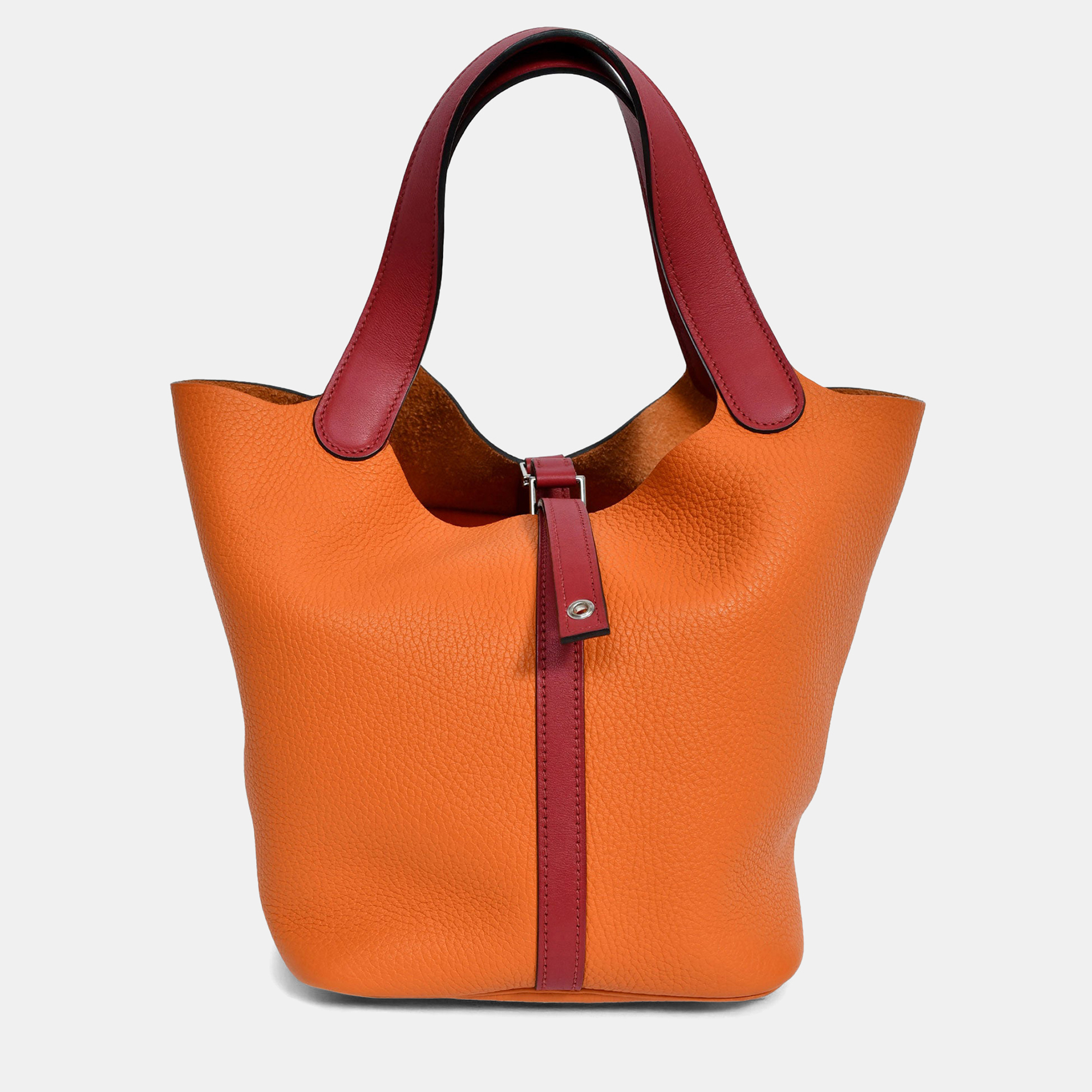 

Hermes 2016 Orange Clemence Rouge Swift Bicolour Leather Picotin 22