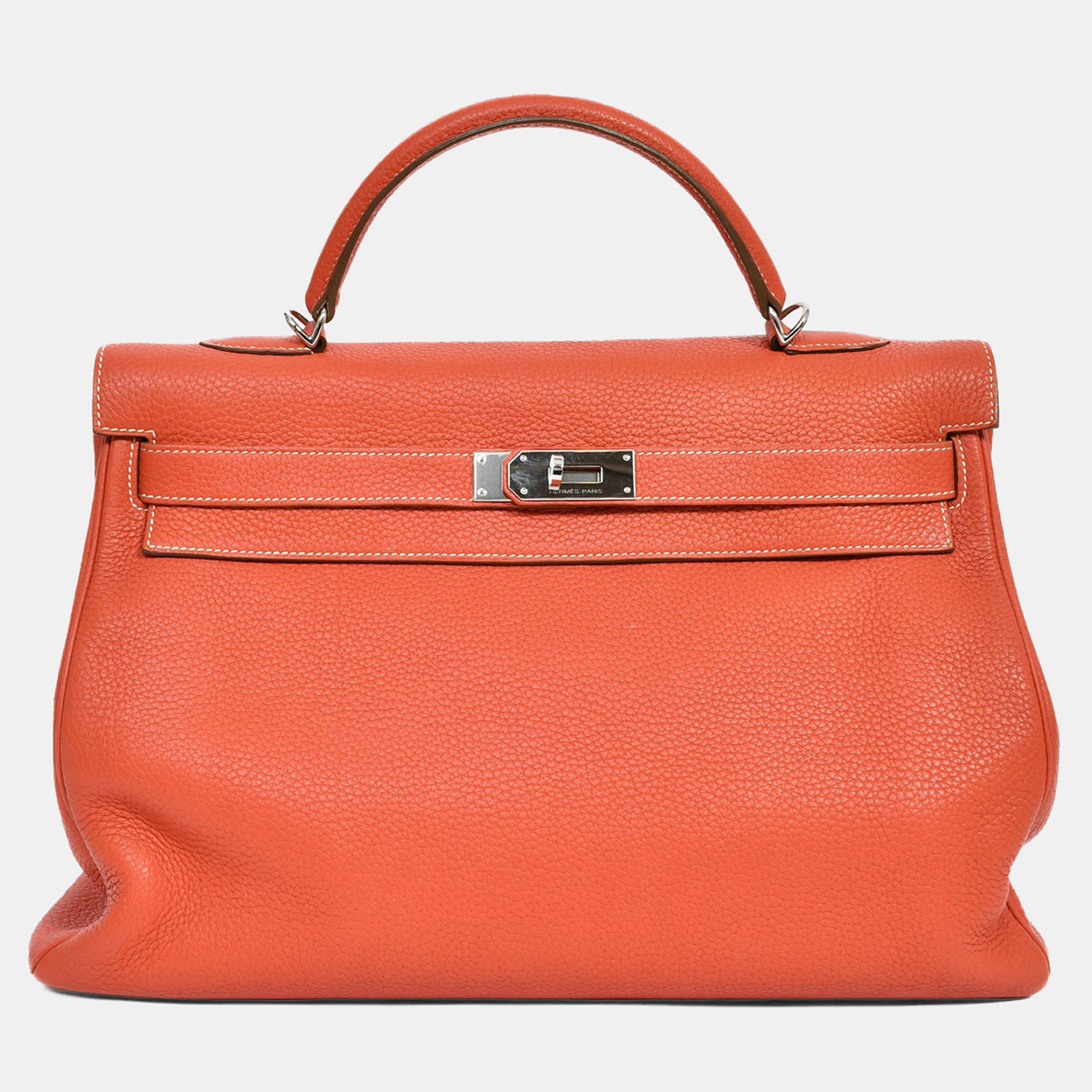 

Hermes Coral Clemence Leather Kelly 40 with Strap, Orange