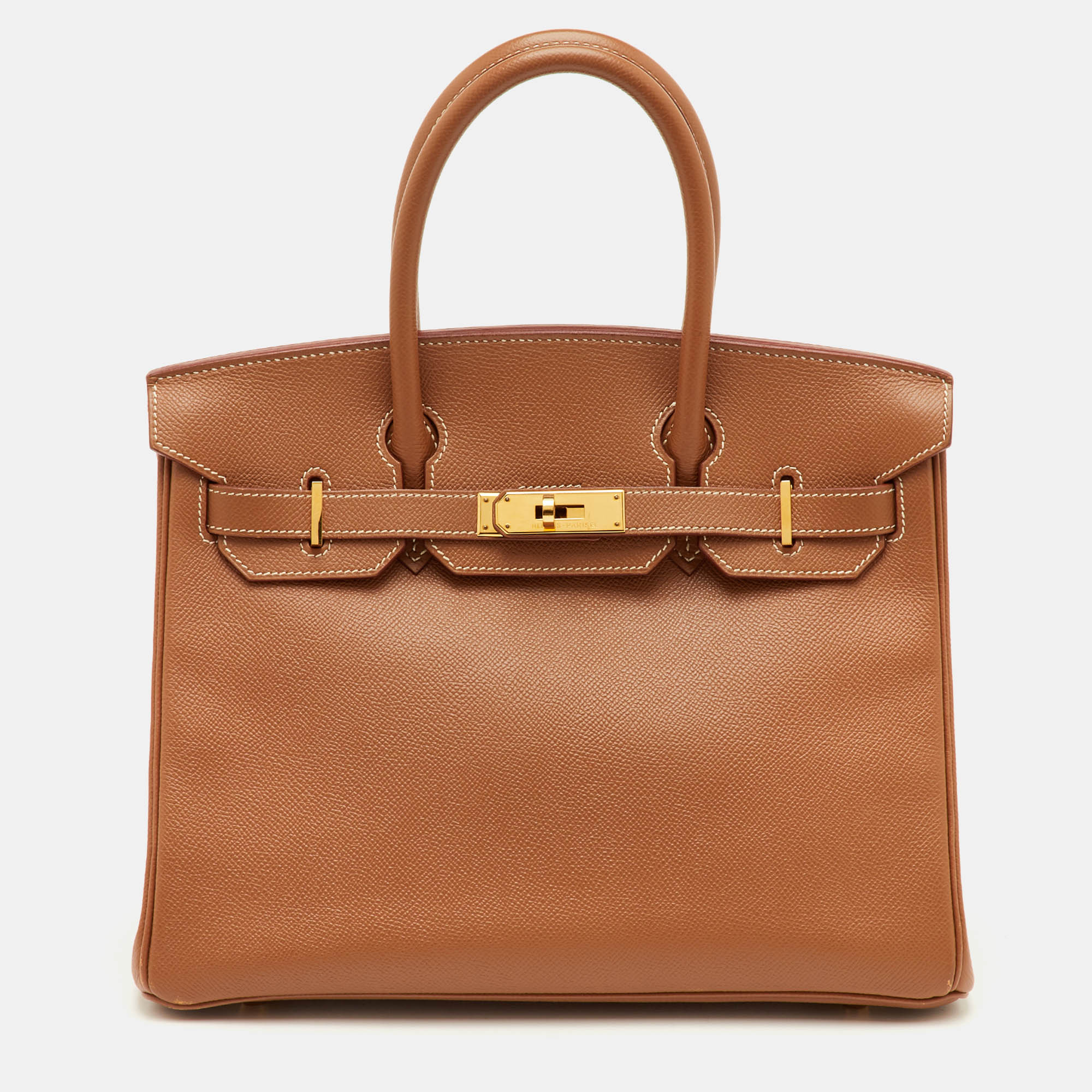 

Hermes Birkin 30 Gold Finish Gold Epsom Leather Tote, Brown