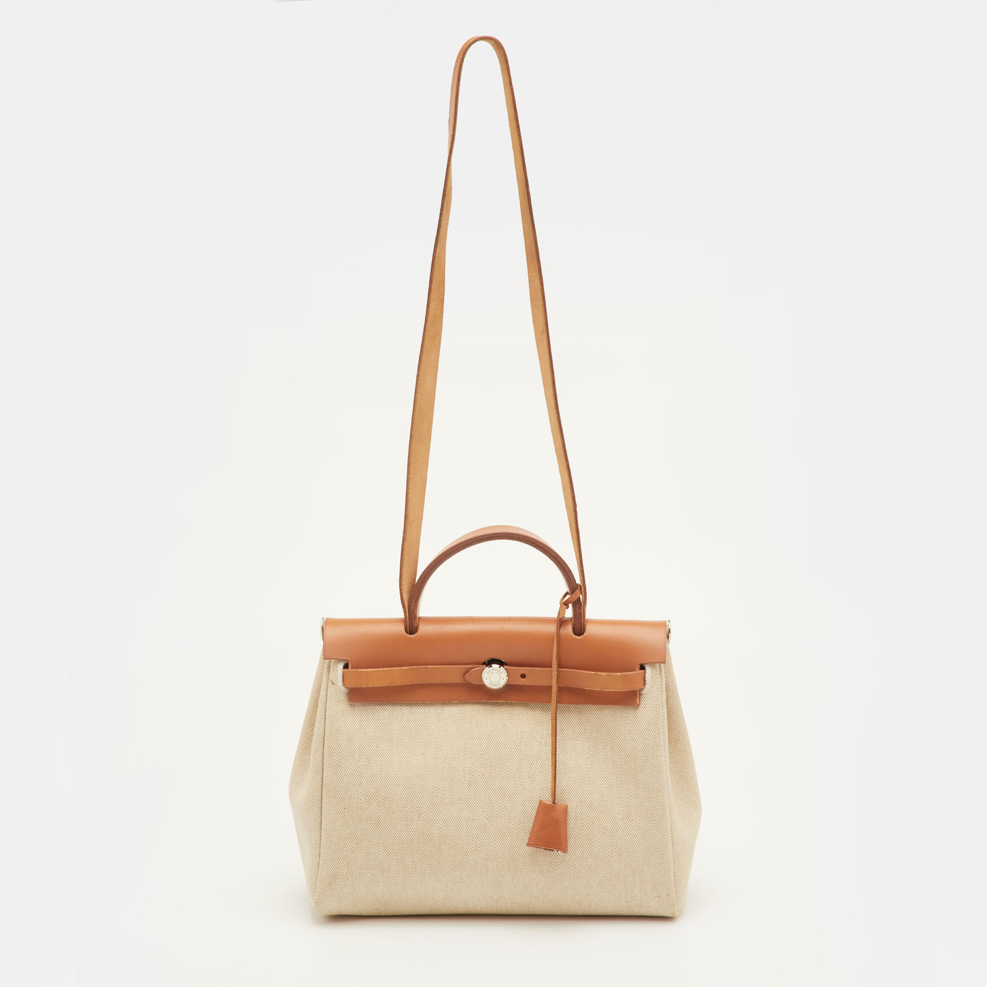 

Hermes Herbag 31 Ecru/Natural Toile Canvas and Vache Leather Bag, Beige