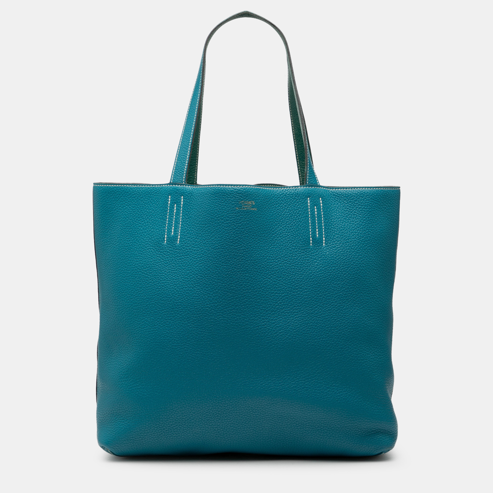 

Hermes Blue Izmir and Malachite Clemence Double Sens 45