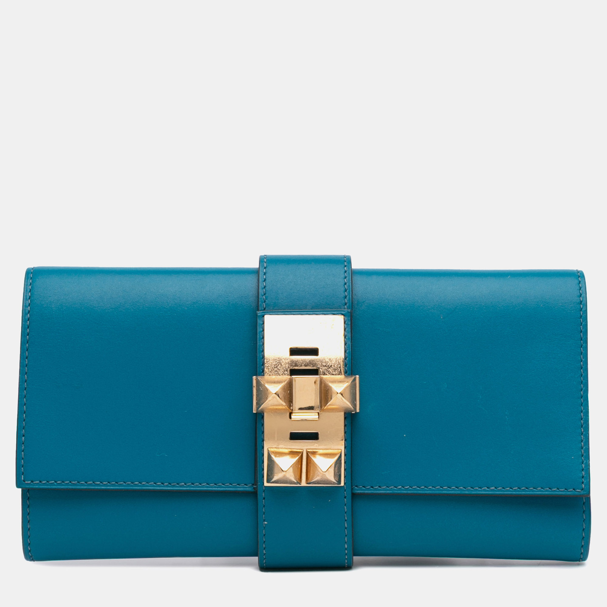 

Hermes Blue Tadelakt Medor Clutch 23
