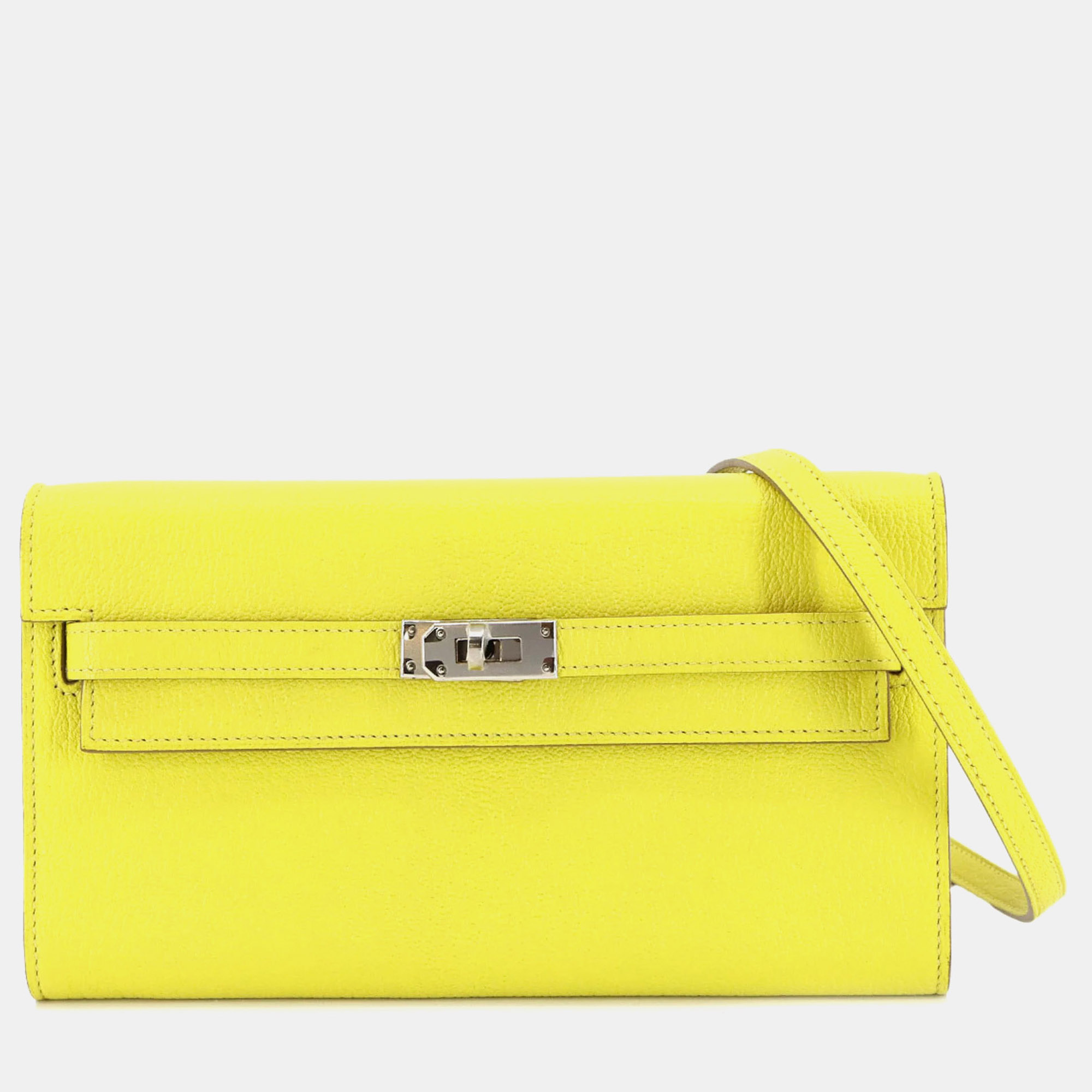 

Hermes Kelly To Go Shoulder Wallet Bifold Long Chevre Lime, Yellow