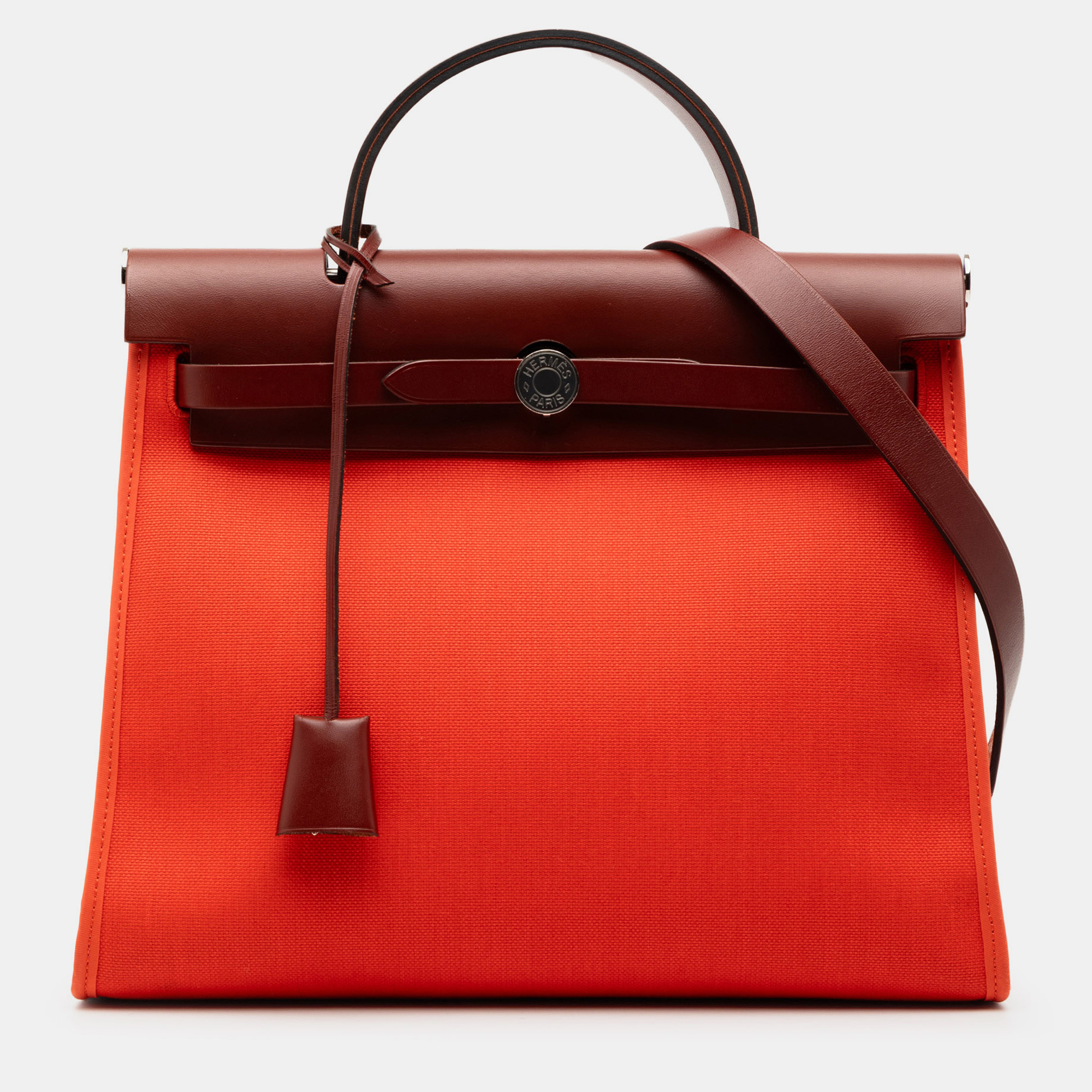 

Hermes Orange Red Toile Herbag Zip 31