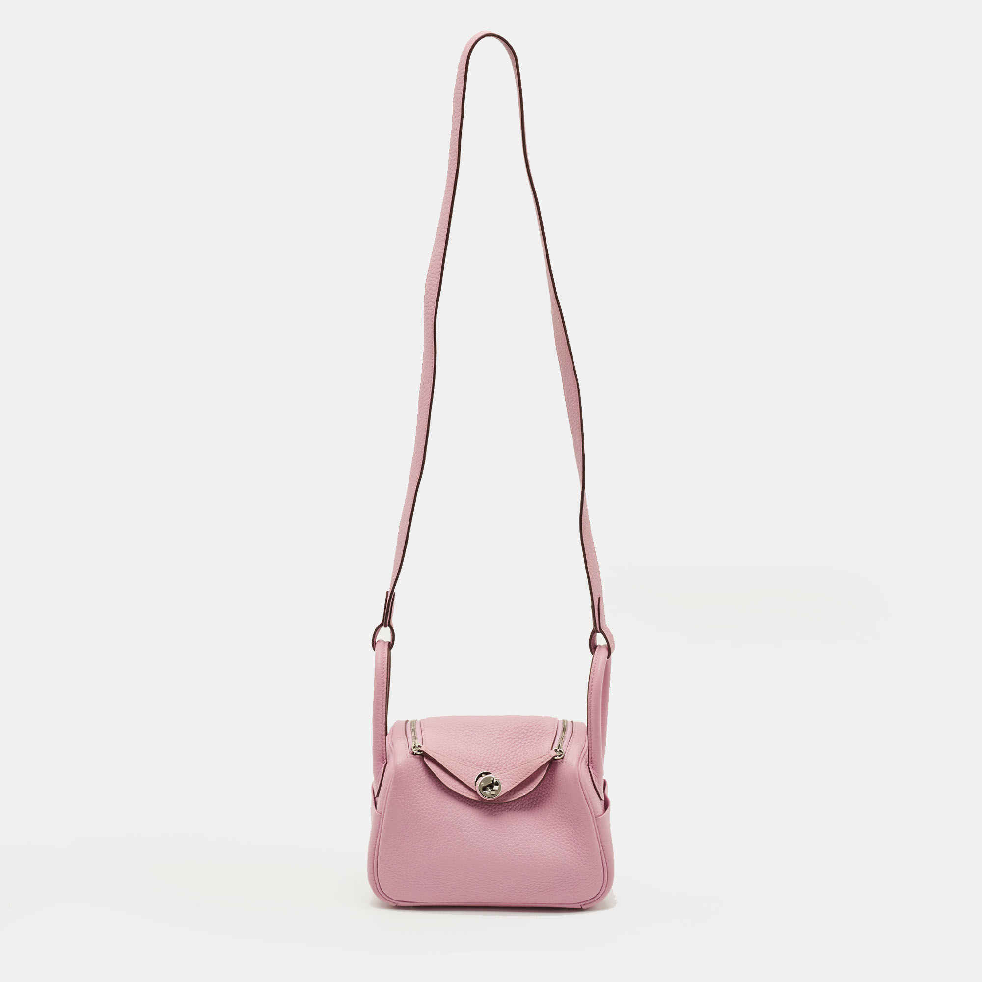 

Hermès Lindy Mini Palladium Finish Mauve Sylvestre Taurillon Clemence Leather Shoulder Bag, Pink
