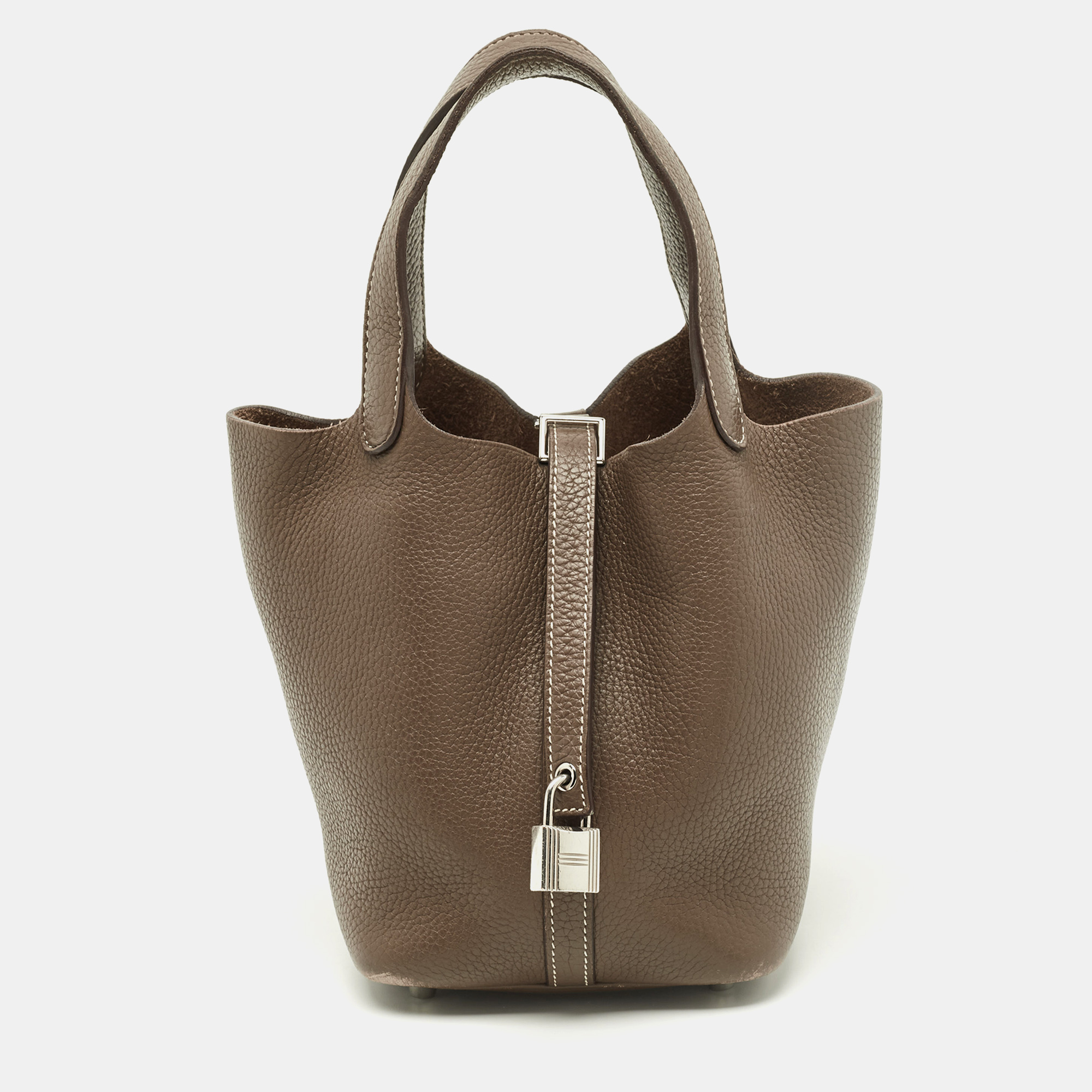 

Hermes Picotin Lock 18 Etoupe Taurillon Clemence Leather Tote, Grey