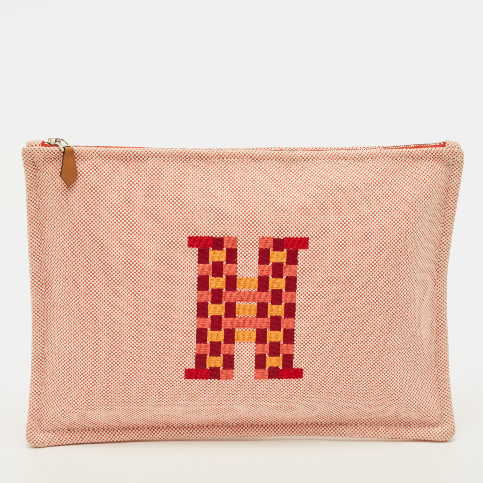 

Hermes H Tissage Vermilion Canvas Pouch, Pink