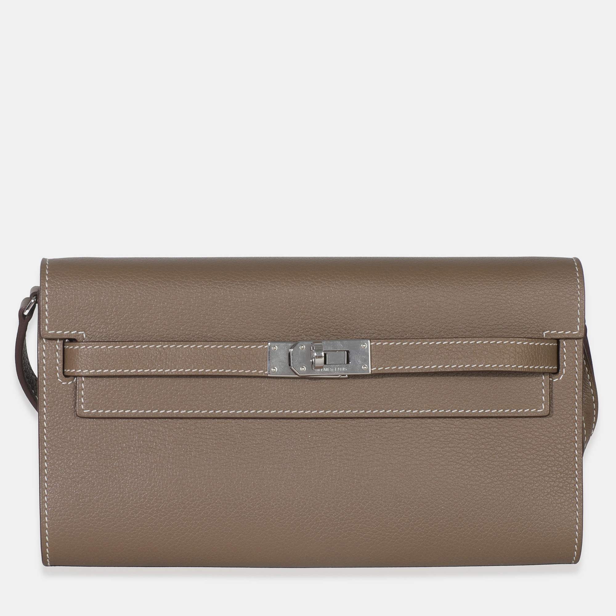

Hermes Etoupe Evercolor Kelly Wallet To Go PHW, Brown