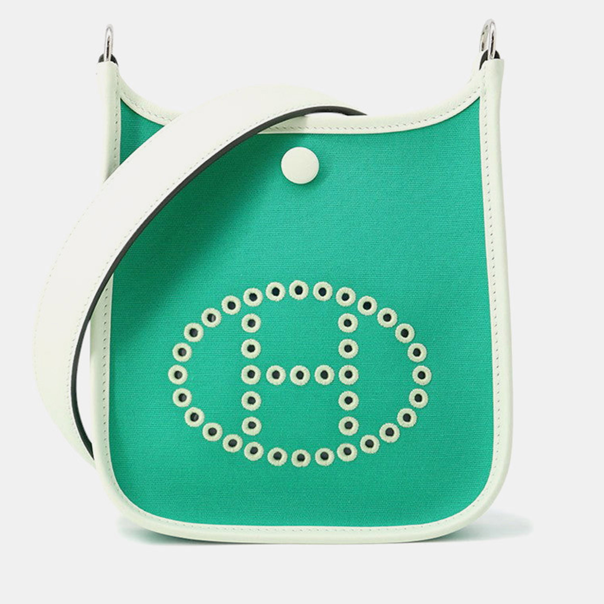 

Hermes Neo Evelyne Menthe/Blue Azteque/Vert Fizz Toile Officier Swift Leather TPM, Green