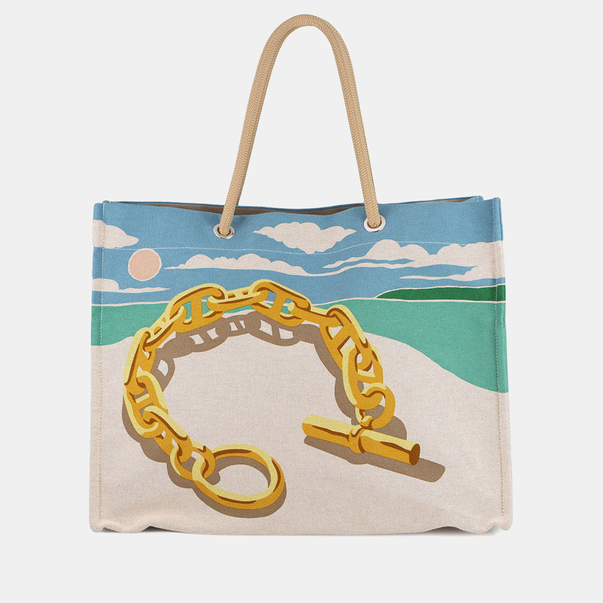

Hermes Escale La Plage Beach Bag Gold/Multicolor Toile H