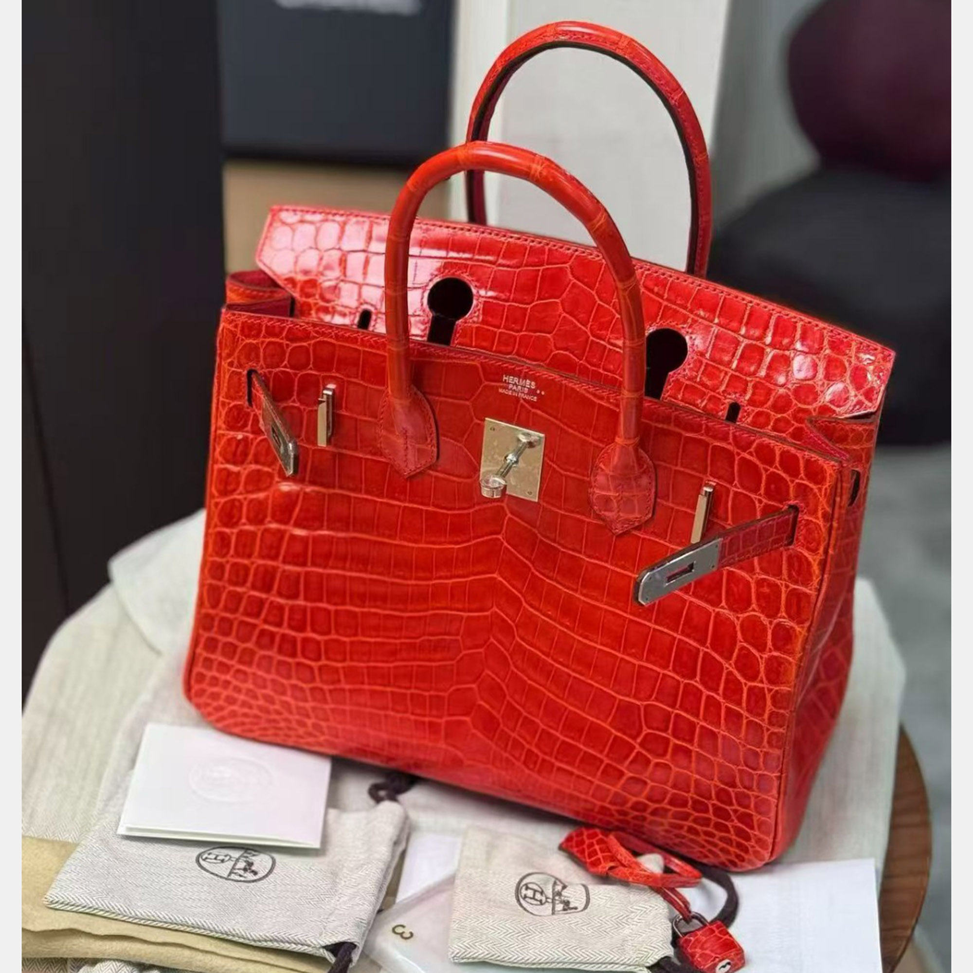 

Hermes Birkin Crocodile Bag, Red