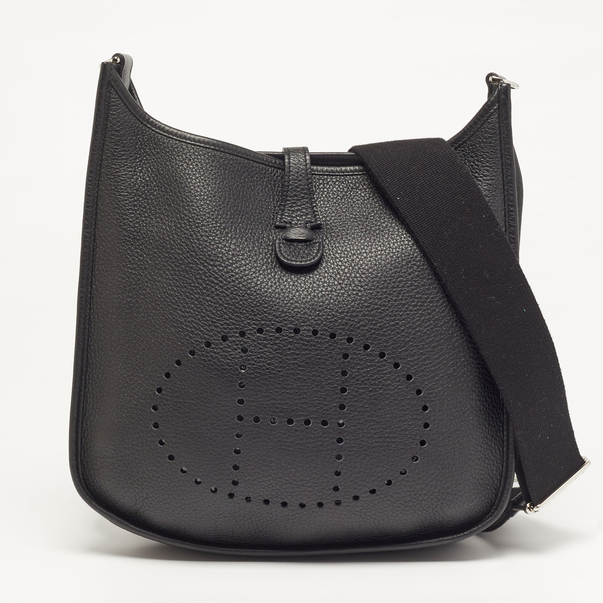 

Hermes Evelyne III PM Noir Taurillon Clemence Leather Shoulder Bag, Black
