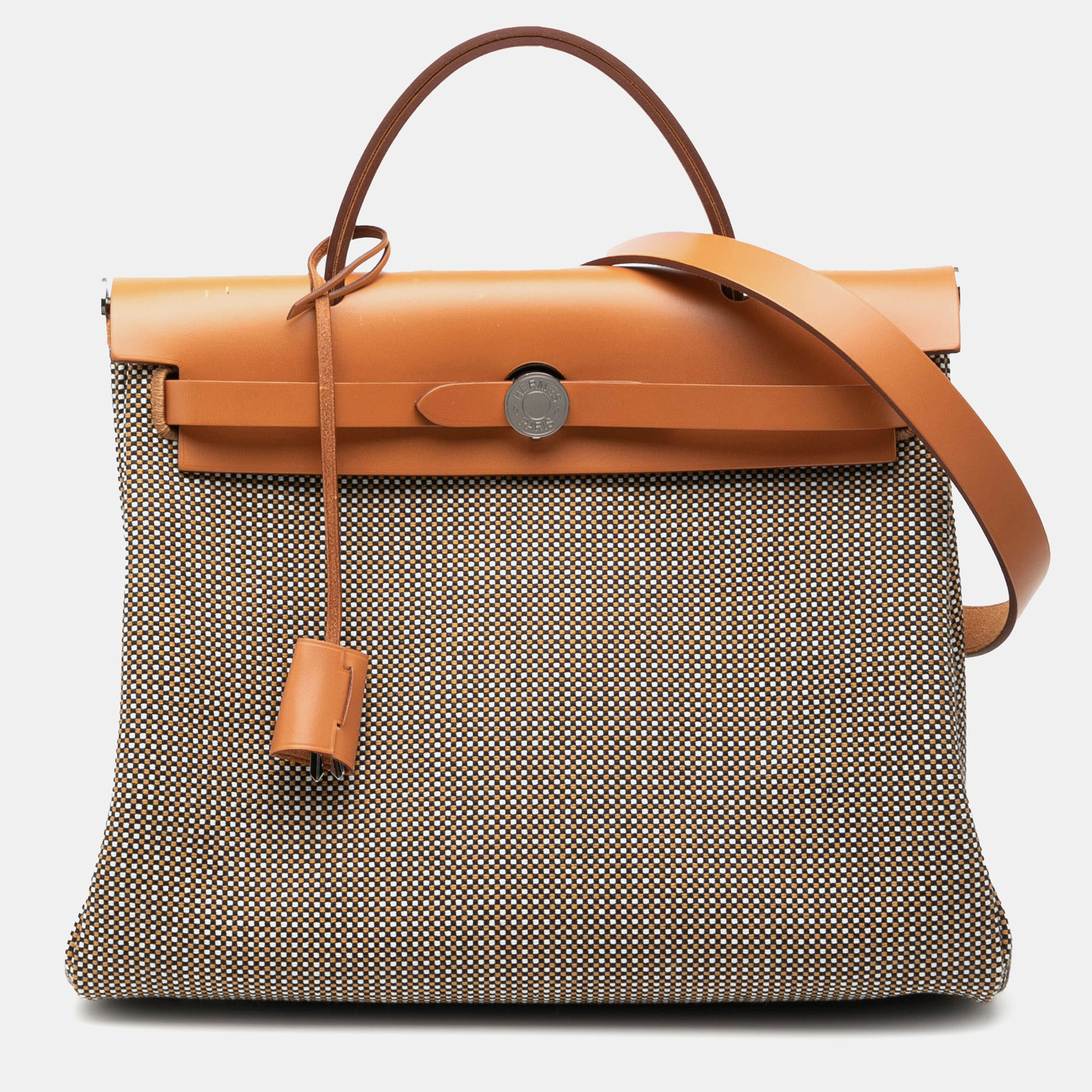 

Hermes Black Brown Toile Criss Viking Vache Hunter Herbag Zip 31