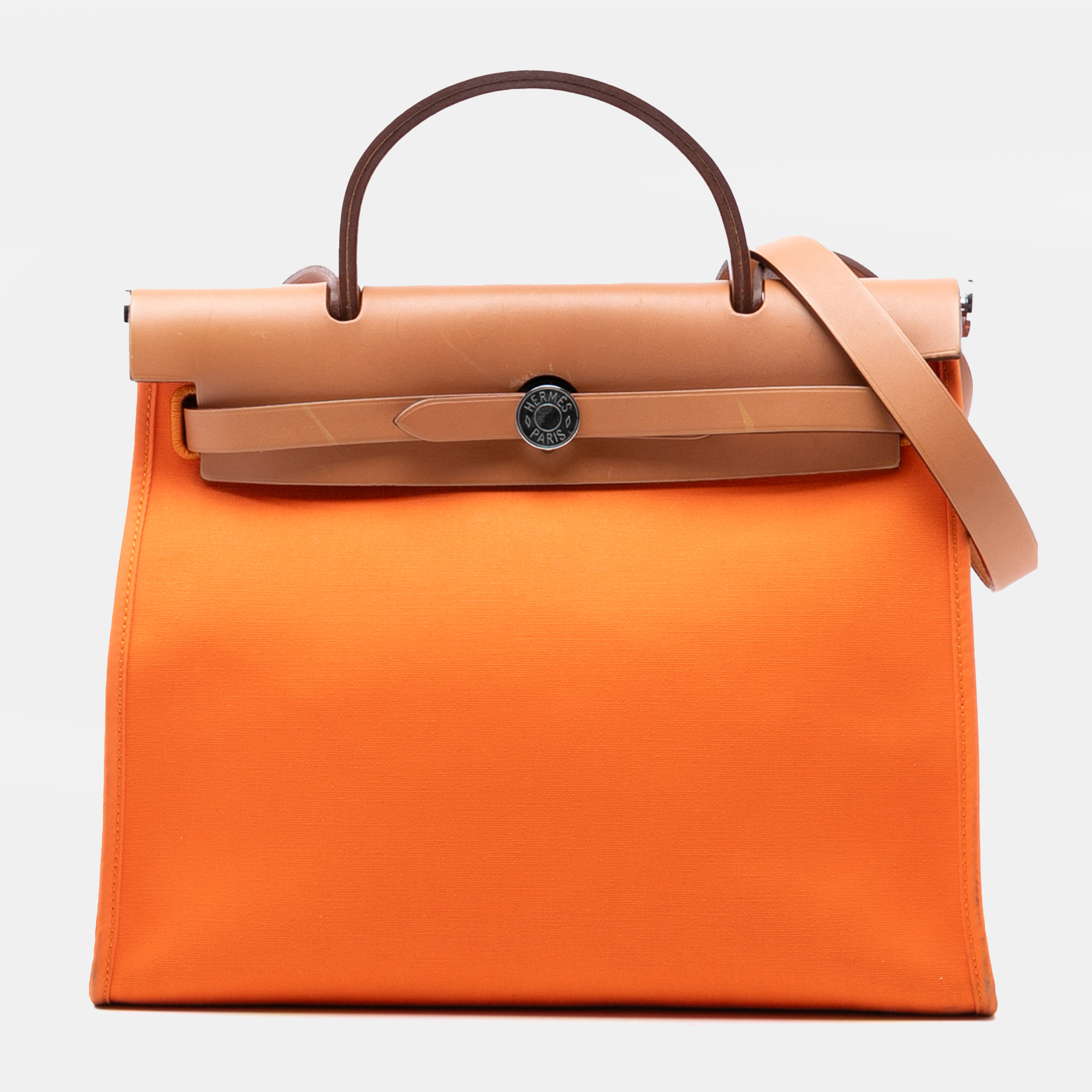 

Hermes Brown Orange Toile Herbag Zip 31