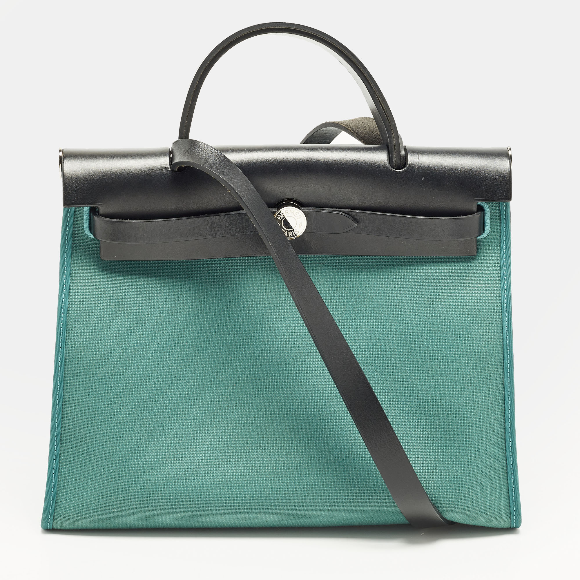 

Hermès Herbag Zip 31 Malachite/Noir Militaire Toile and Vache Hunter Top Handle Bag, Green