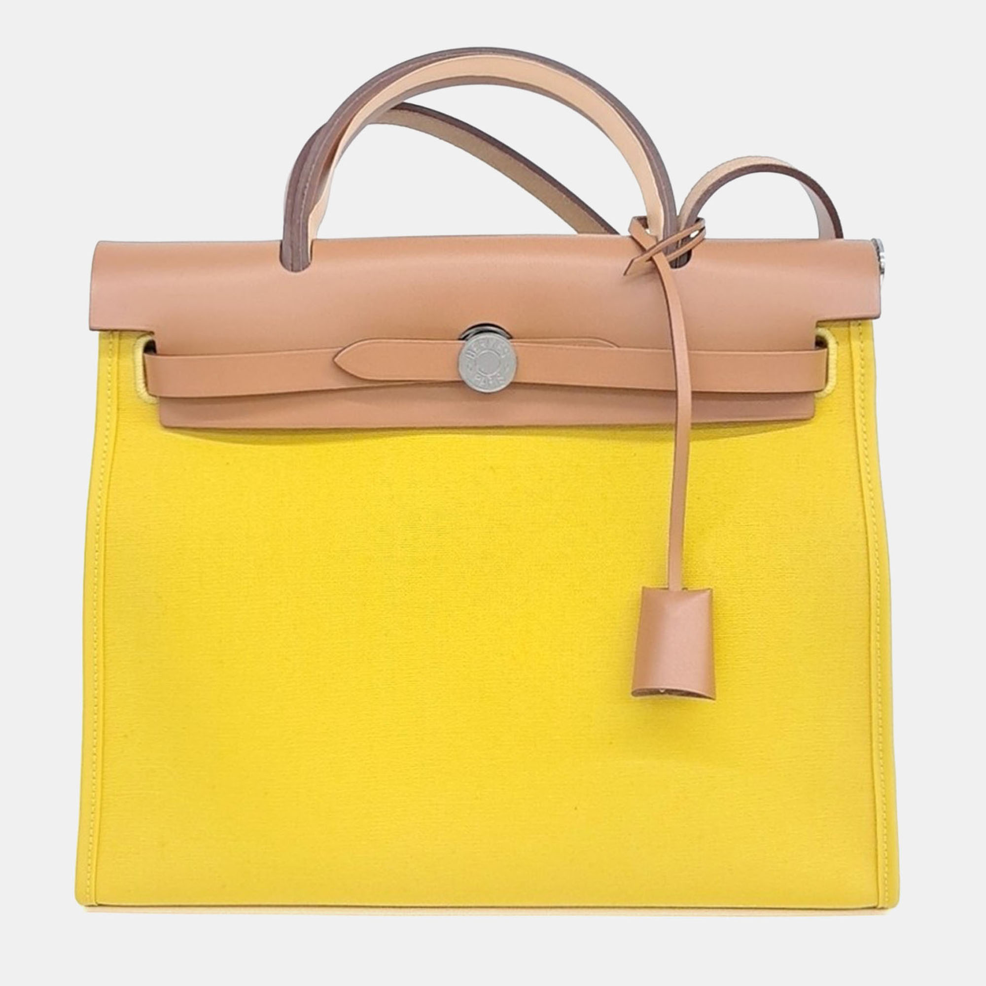 

Hermes Beige Yellow Fabric NEW ZIP Herbag Small