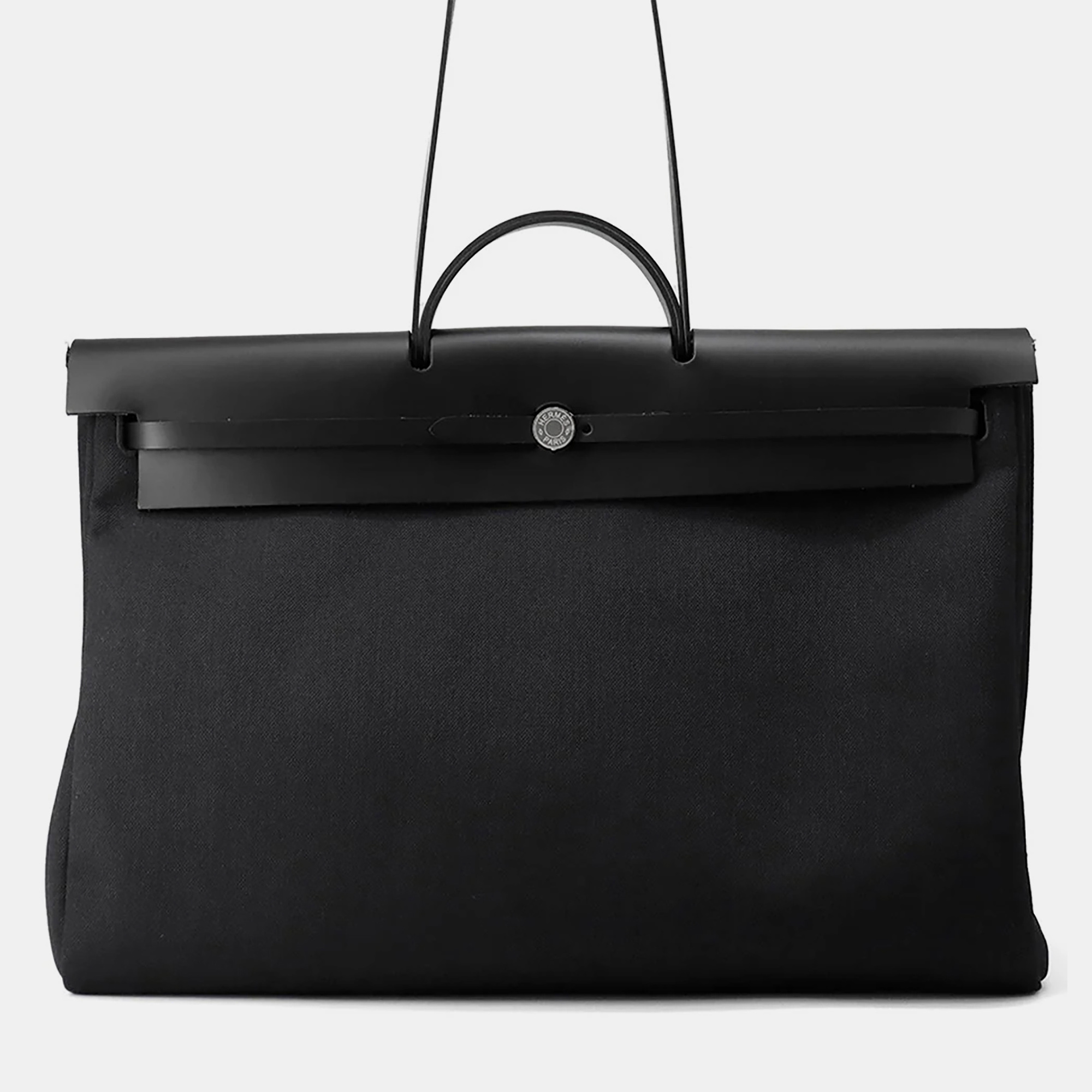 

Hermes Herbag Zip GM Black Toile Militaire Canvas Vache Hunter Leather Top Handle Bag