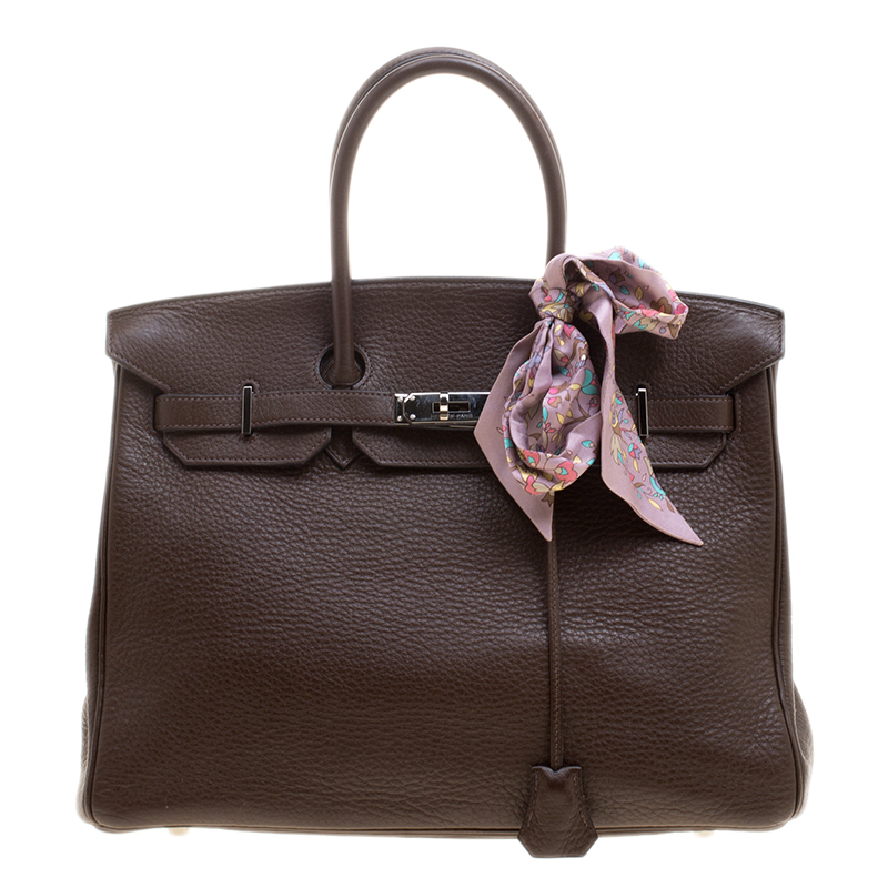 Hermes Cacao Clemence Leather Palladium Hardware Birkin 35 Bag