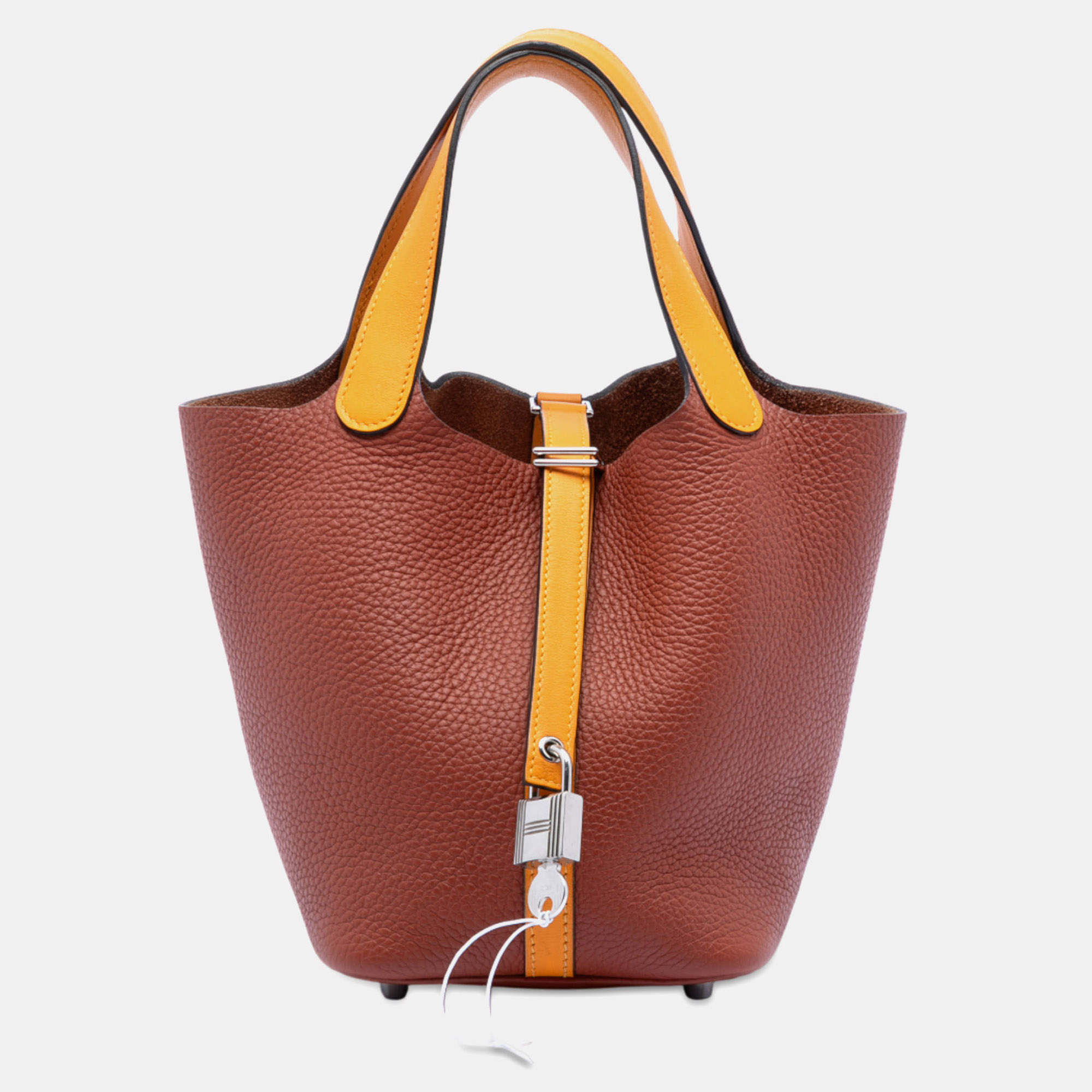 

Hermes Brown, Yellow Bicolor Clemence and Swift Picotin Lock 18