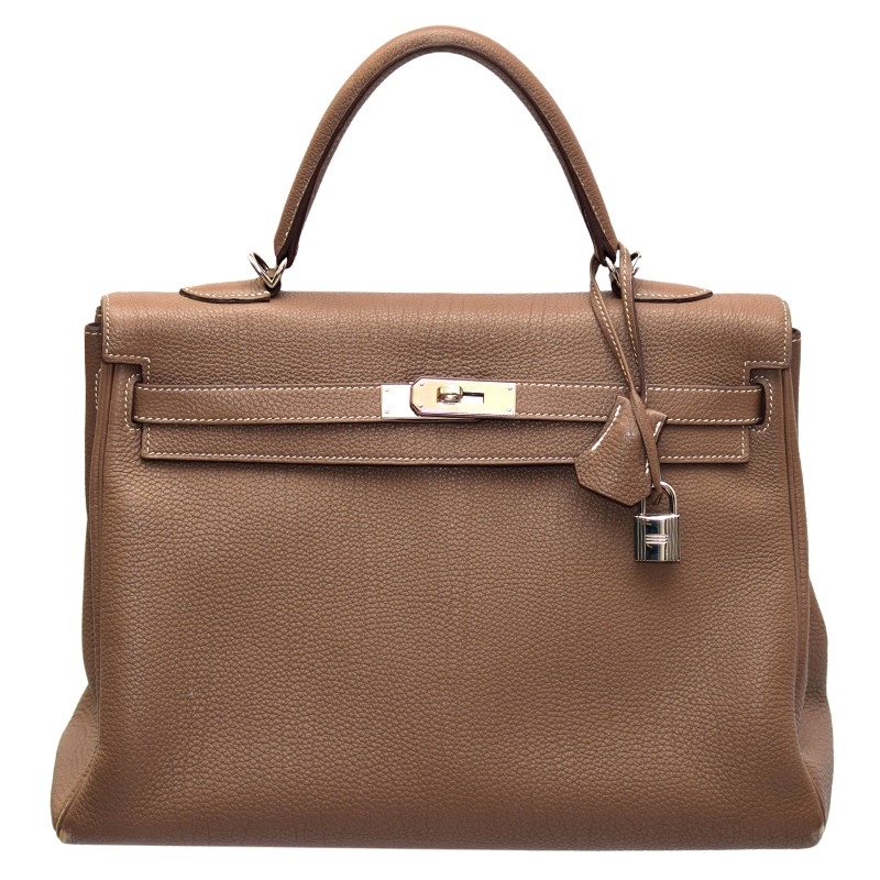 Pre Owned Hermes Etoupe Togo Leather Palladium Hardware Kelly Retourne 35 Bag