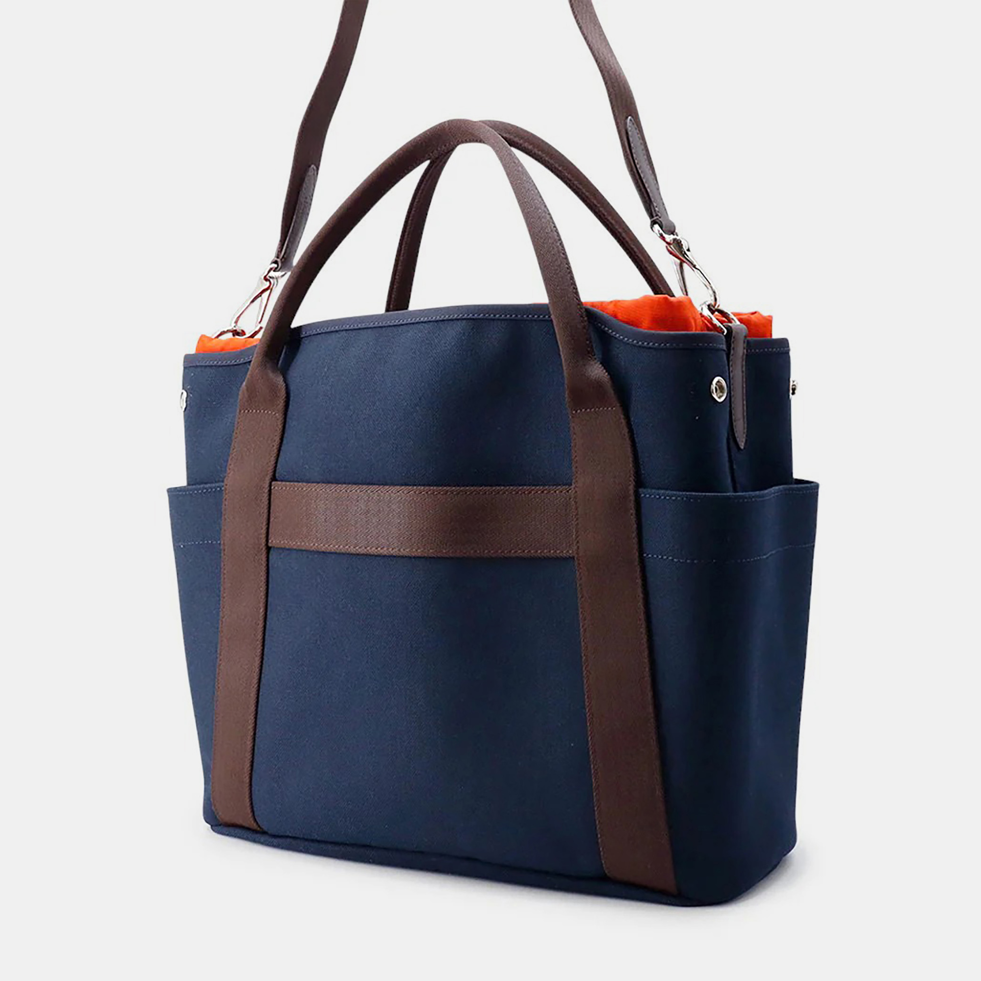 

Hermes Sacked Pansage Navy/Feu Toile Chevrons Canvas, Navy blue