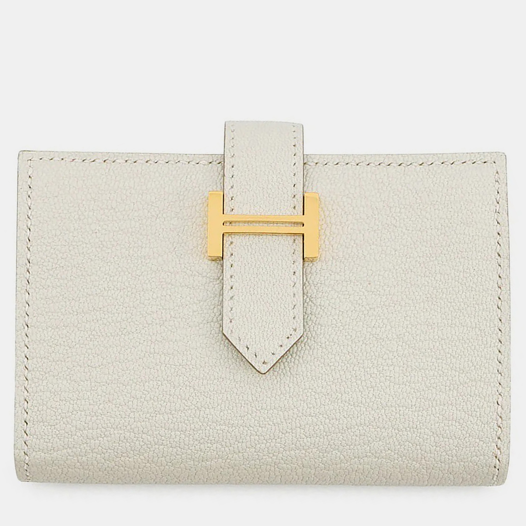 

Hermes Bearn Mini Coin Purse Included Mushroom Chevre Myzore Goatskin, White