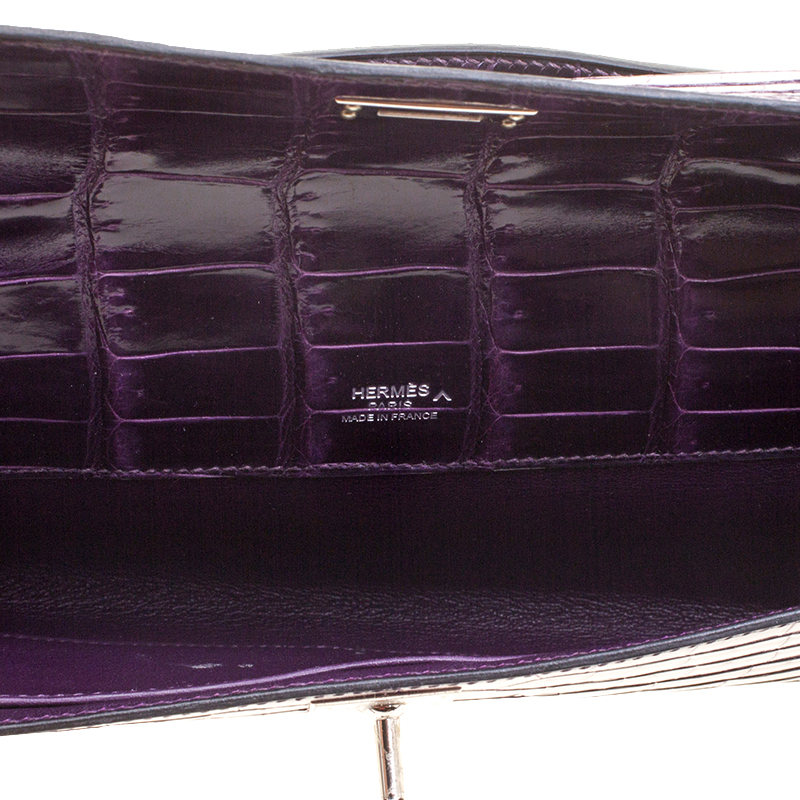 Hermes Amethyst Porosus Crocodile Kelly Cut Clutch Hermes