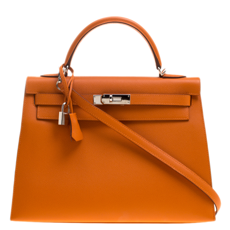 Hermes Orange Epsom Leather Palladium Hardware Kelly Sellier 32 Bag