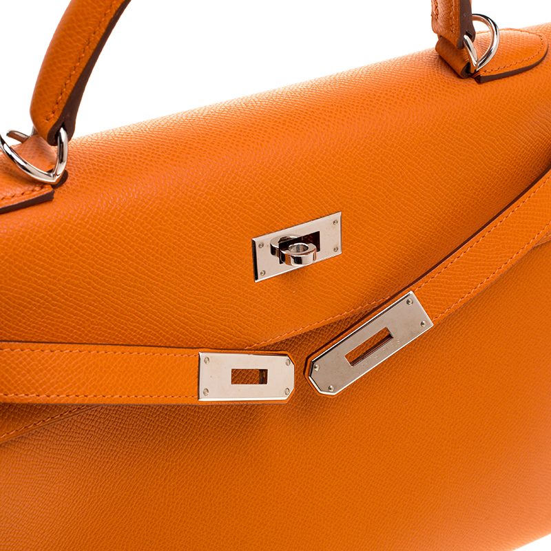 Hermes Ostrich 32 Centimeter Kelly Bag Orange with Palladium Hardware -  Luxury In Reach