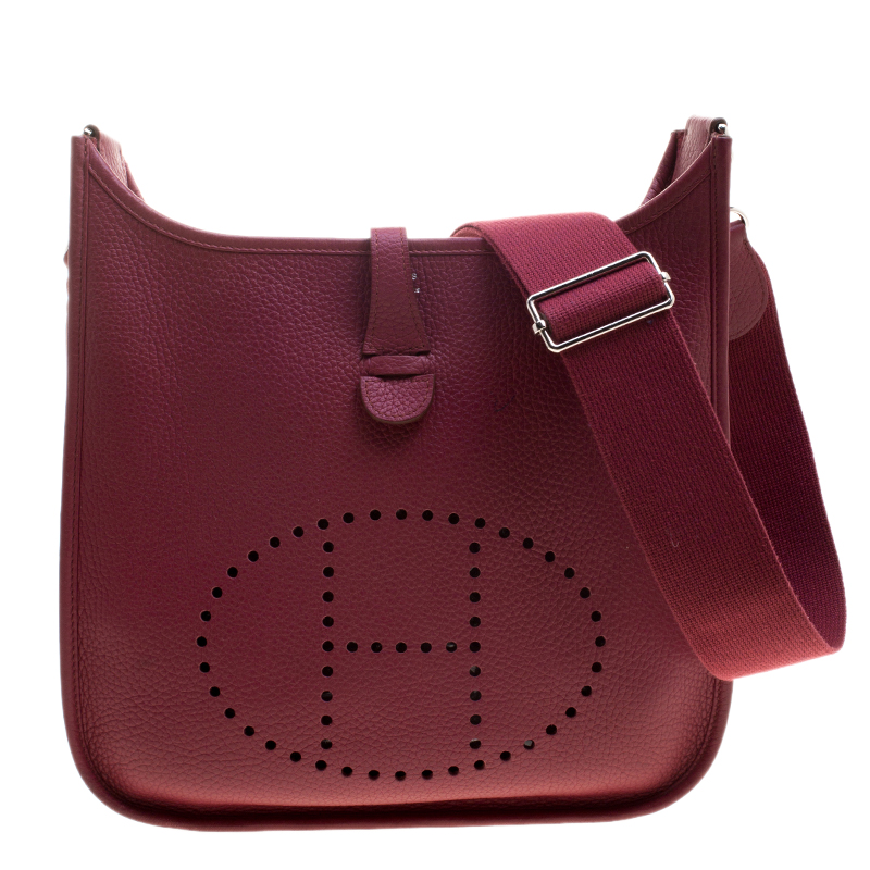 Pre Owned Hermes Rouge Garance Clemence Leather Evelyne III PM Bag