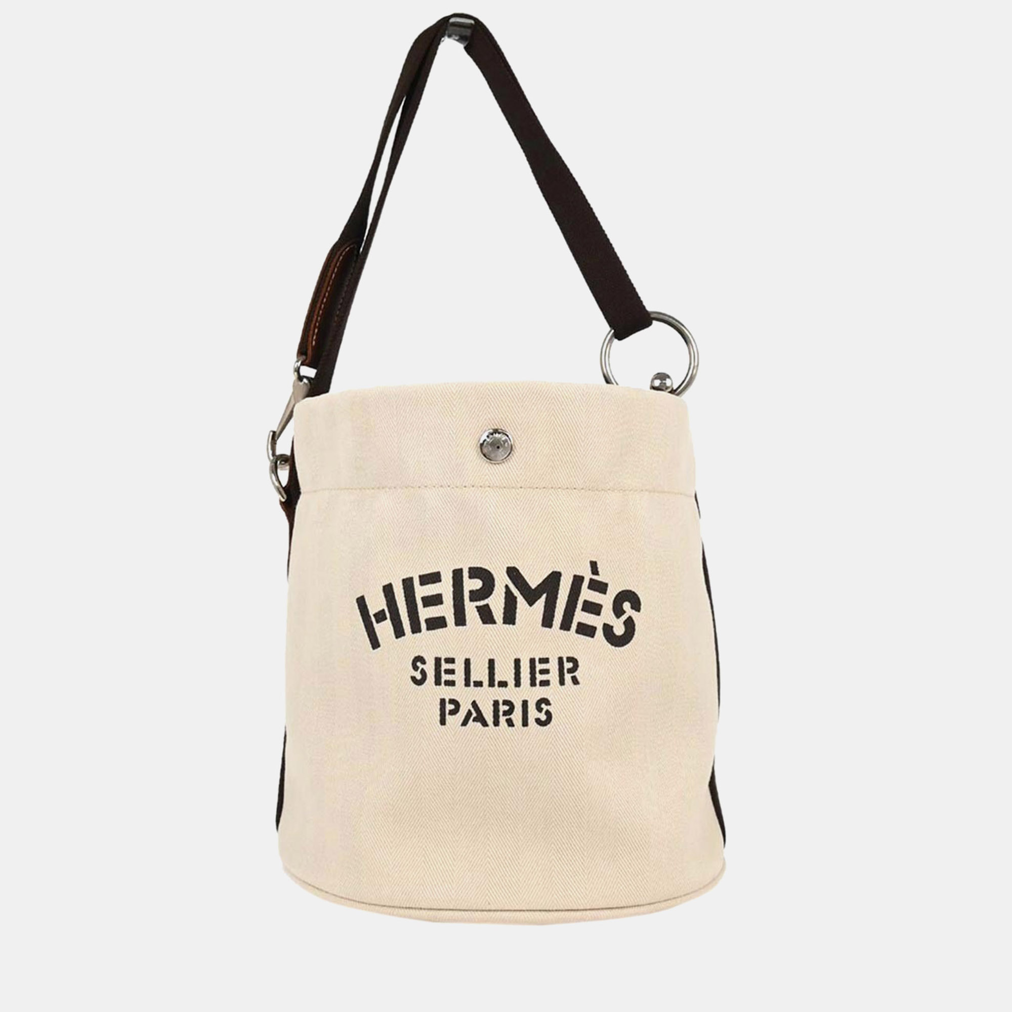 

Hermes Sac de Pansage Beige Toile Chevron Canvas Shoulder Bag