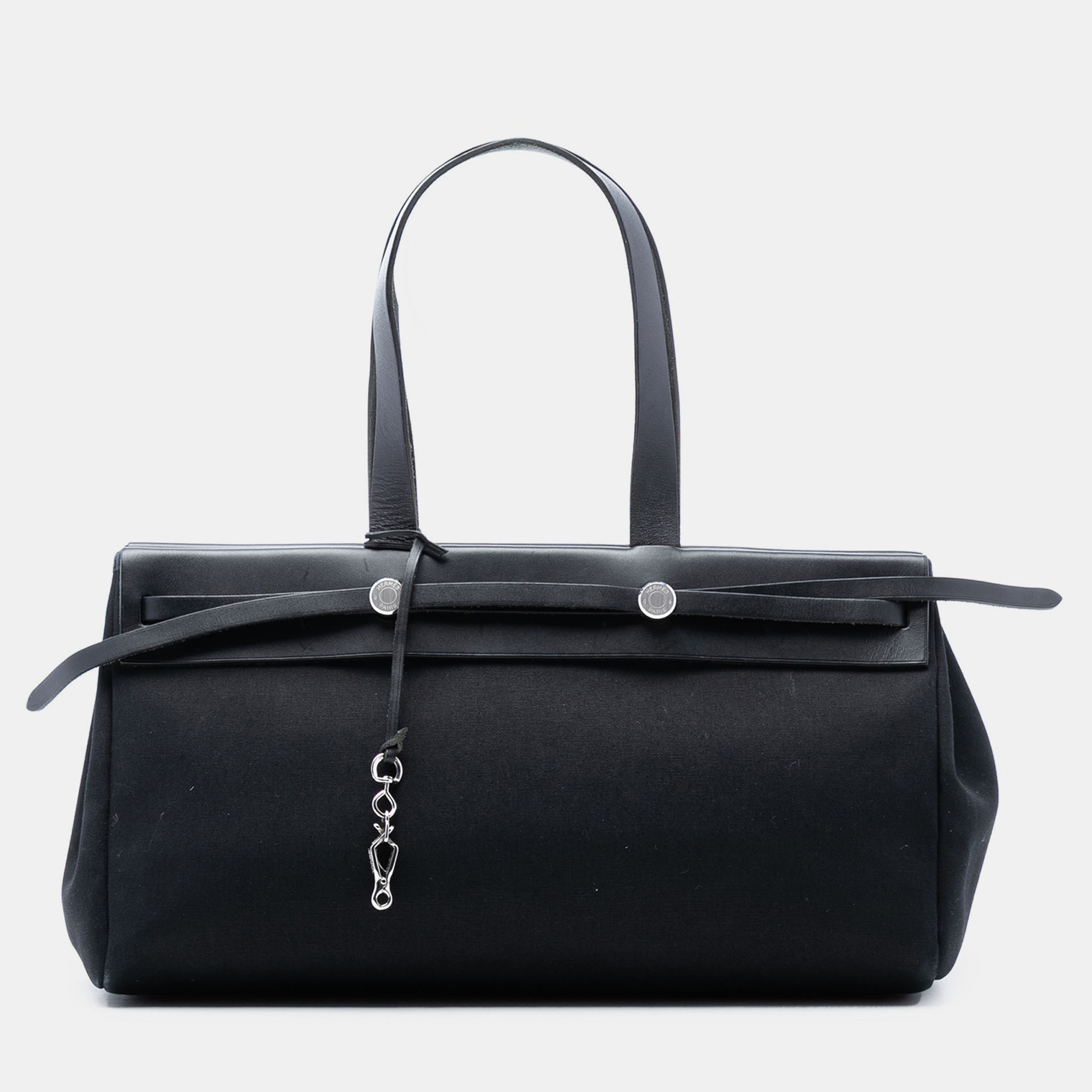 

Hermes Black Toile and Vache Hunter Leather Herbag Cabas MM