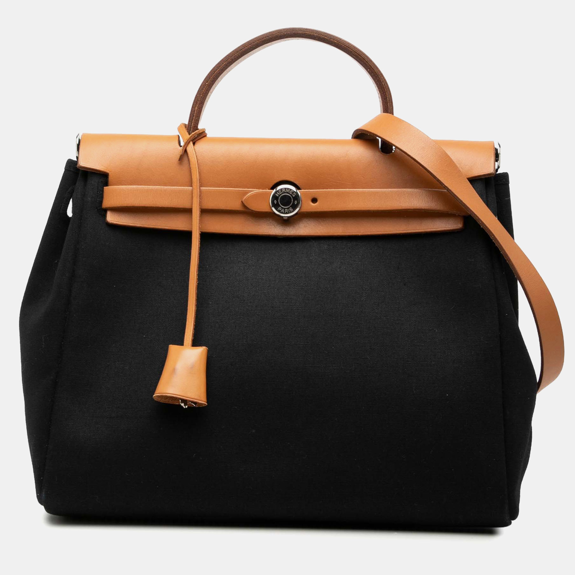 

Hermes Black Brown Toile Herbag PM